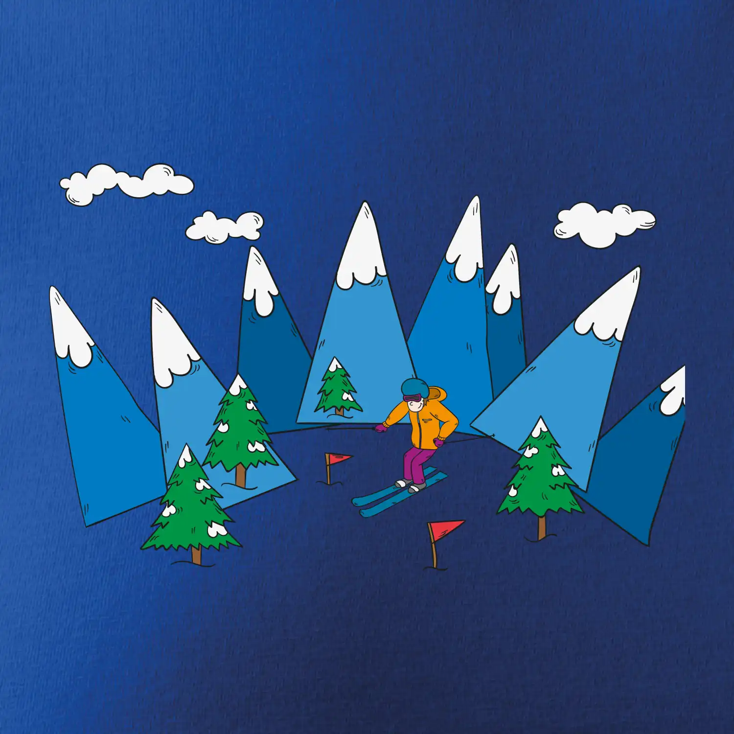 Lyžař a barevné hory