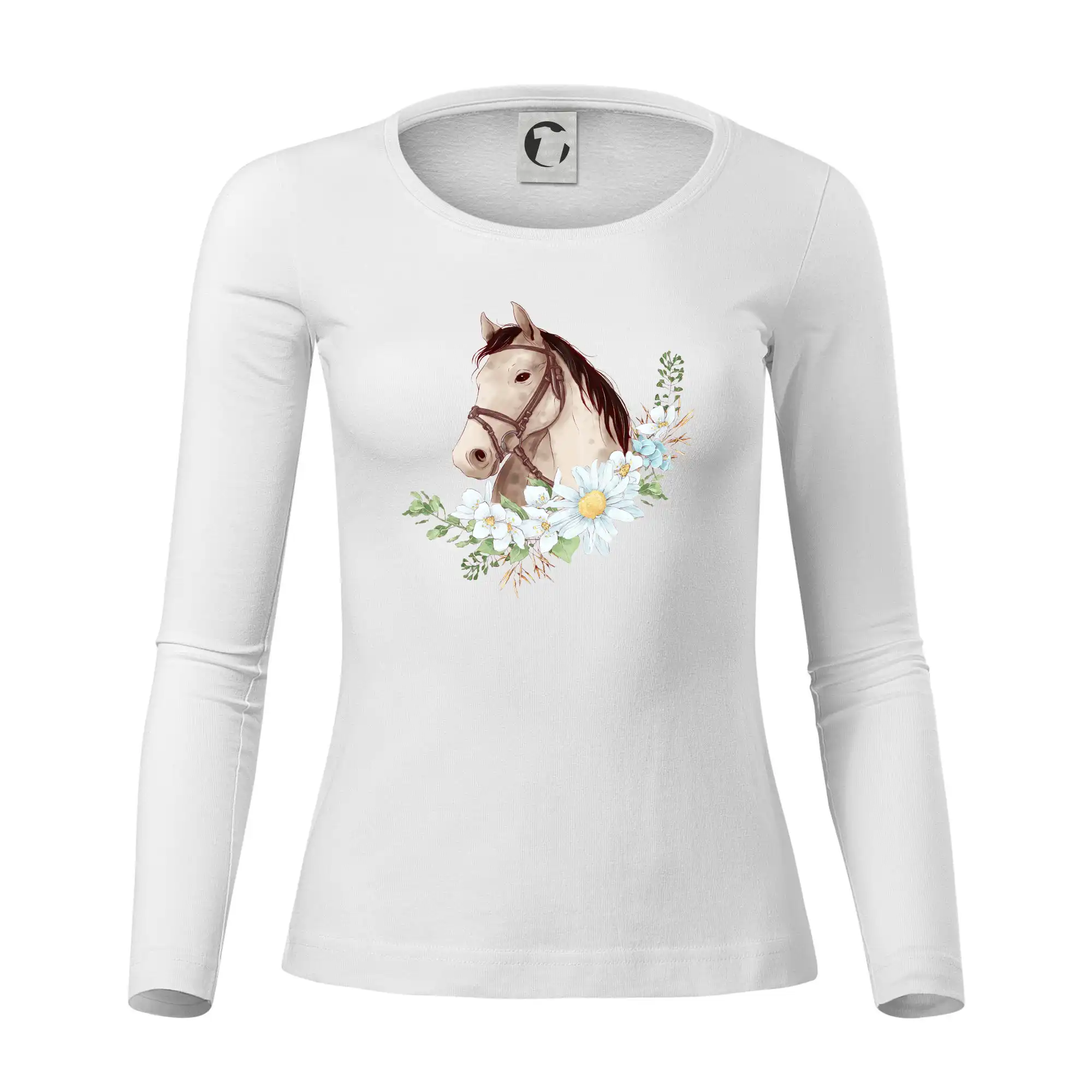 Tričká s koňmi - Hlava koňa a venček z margaréty - Dámske tričko FIT-T LS - zužené