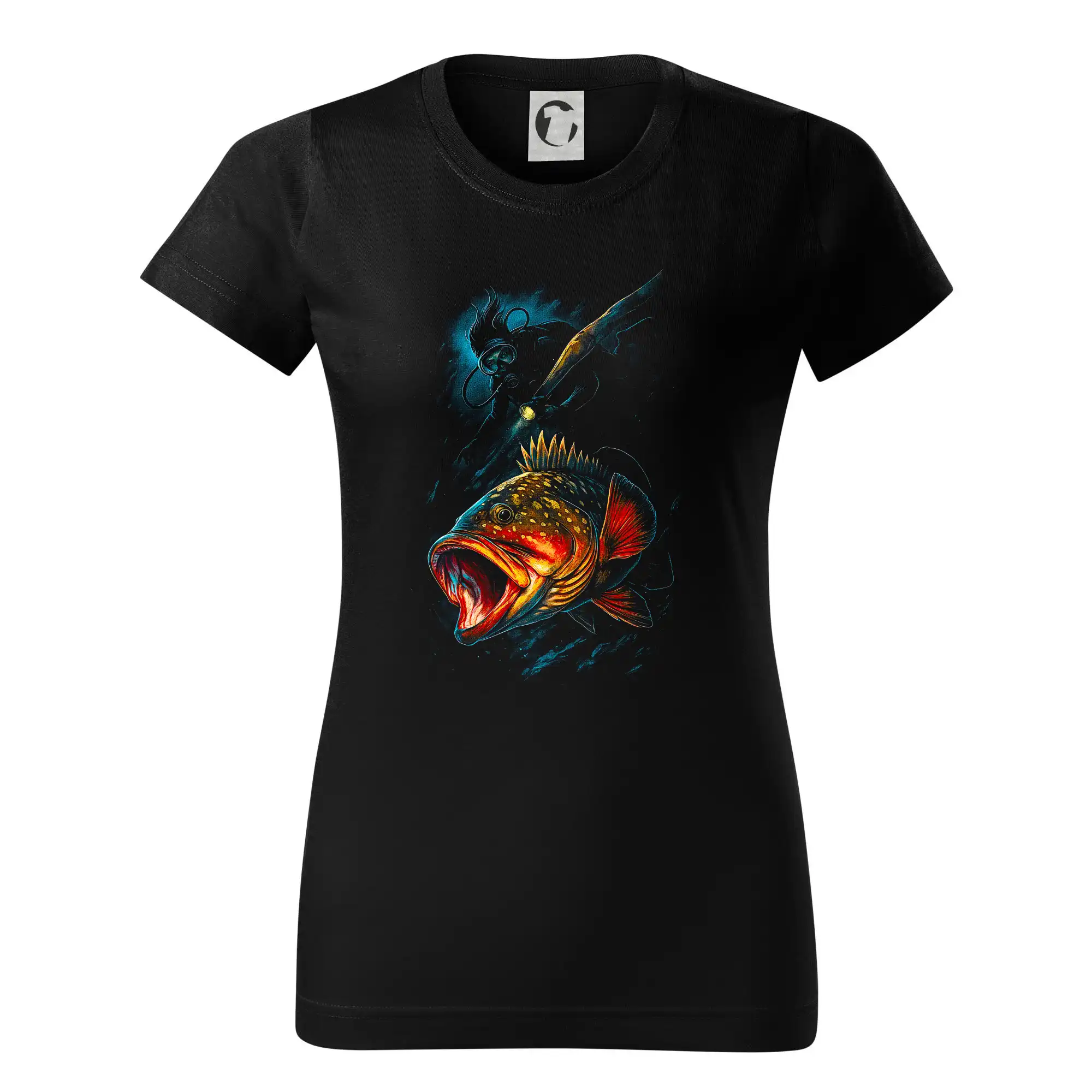 Ryba s otevřenou tlamou a potápěč