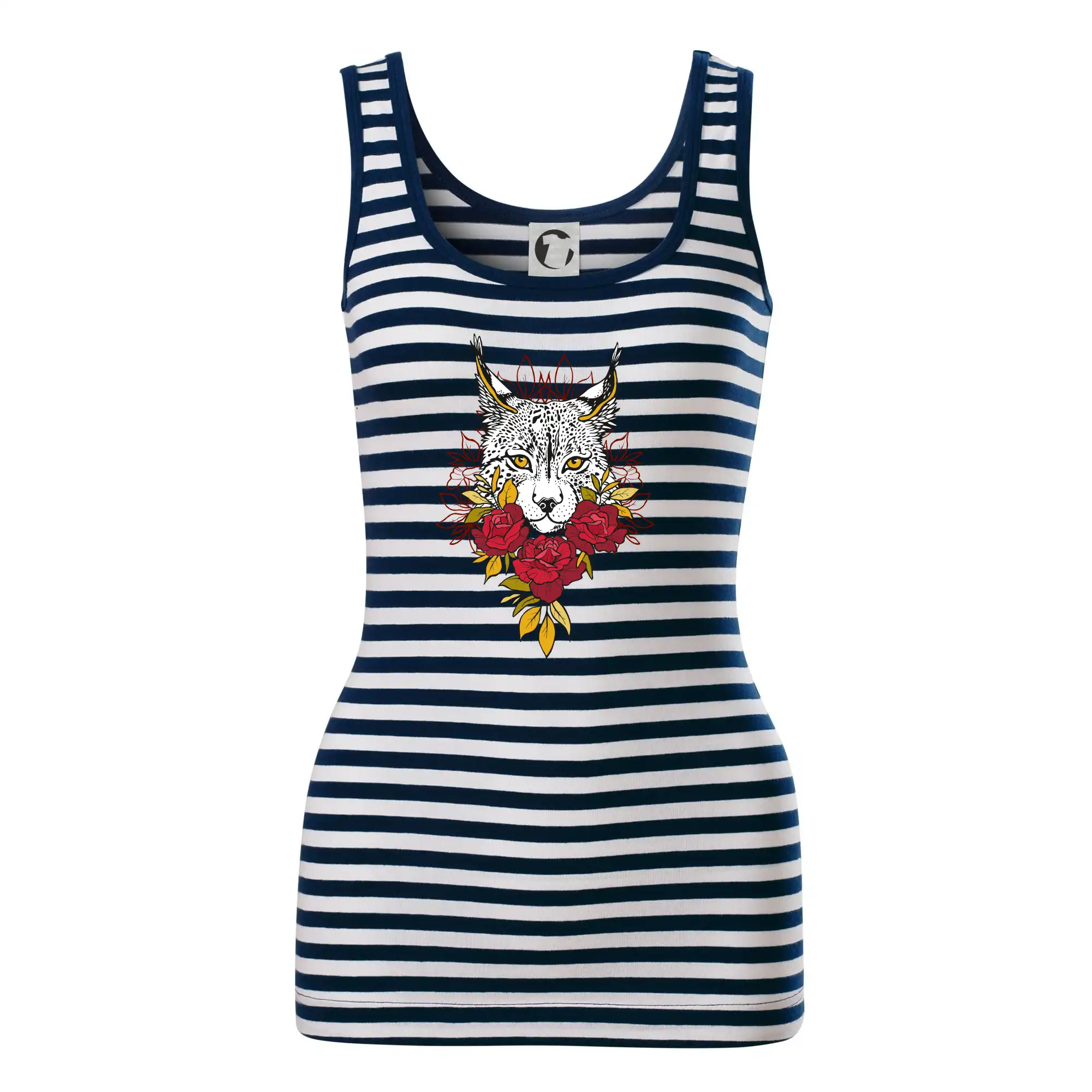 Tričká so zvieratami - Rys s červenými ružami (Pecka design) - Sailor tielko na vodu