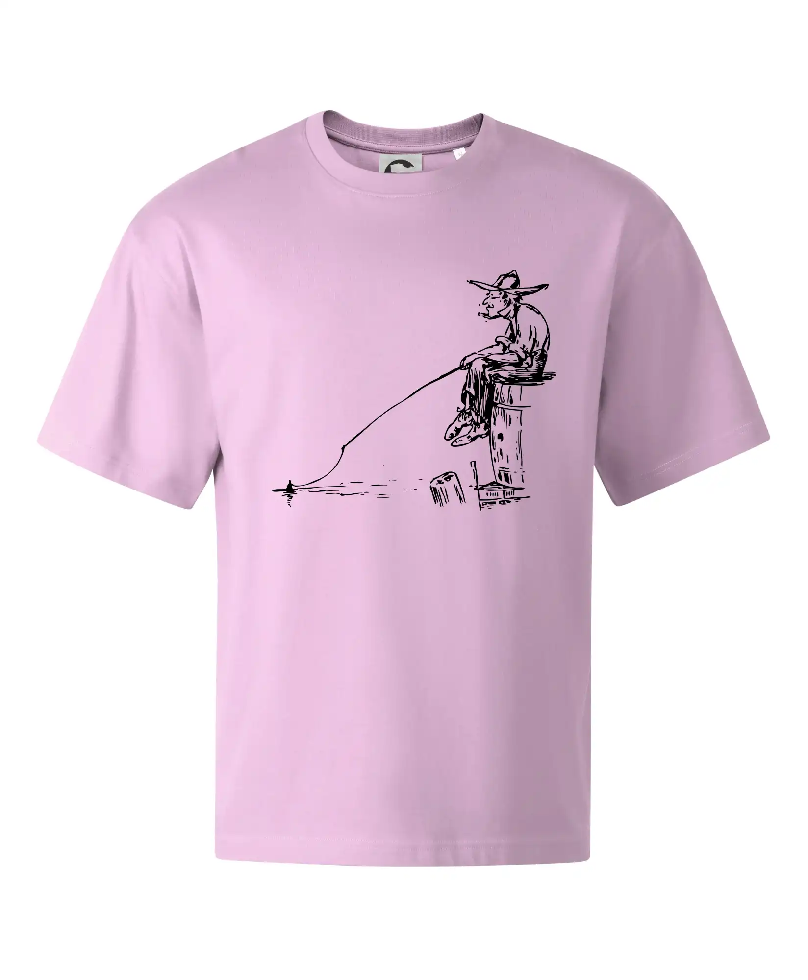 Kreslený rybár na pni