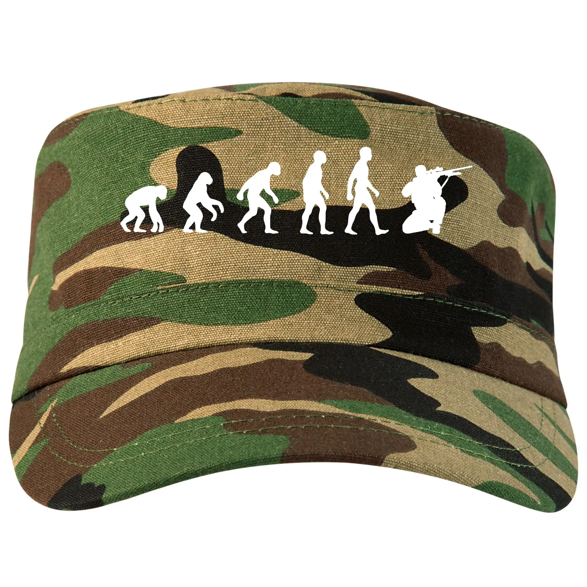 Vojenská tričká s potlačou - Evolúcia vojaka - sniper - Šiltovka CAMO