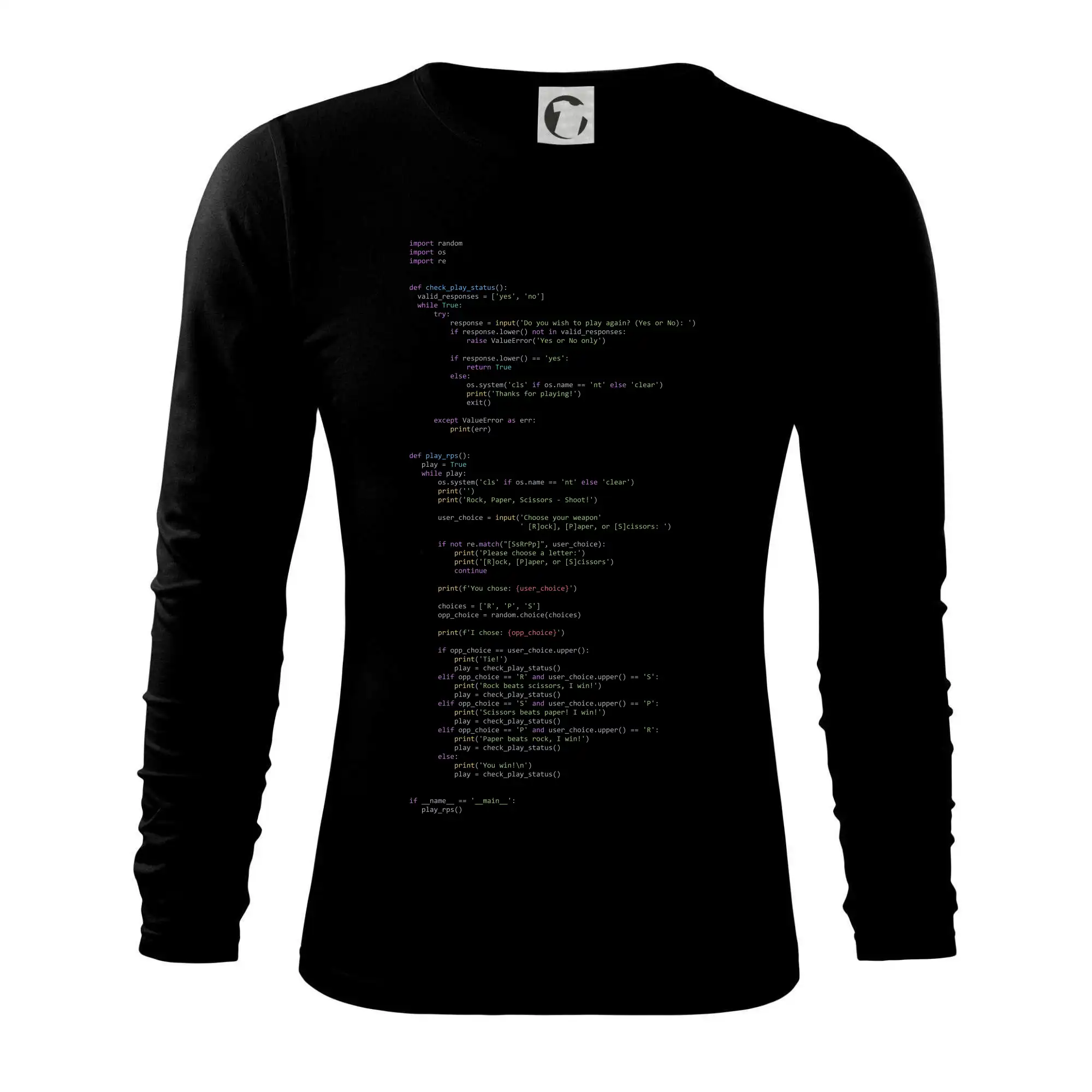 Tričká pre ajťákov - Python Rock Paper Scissors - Tričko s dlhým rukávom FIT-T long sleeve