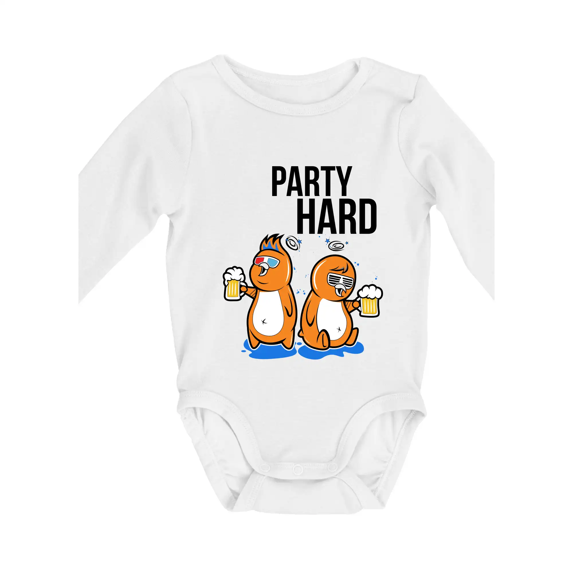 Tričká na párty - Party hard vtáky - Body dojčenské s dlhým rukávom