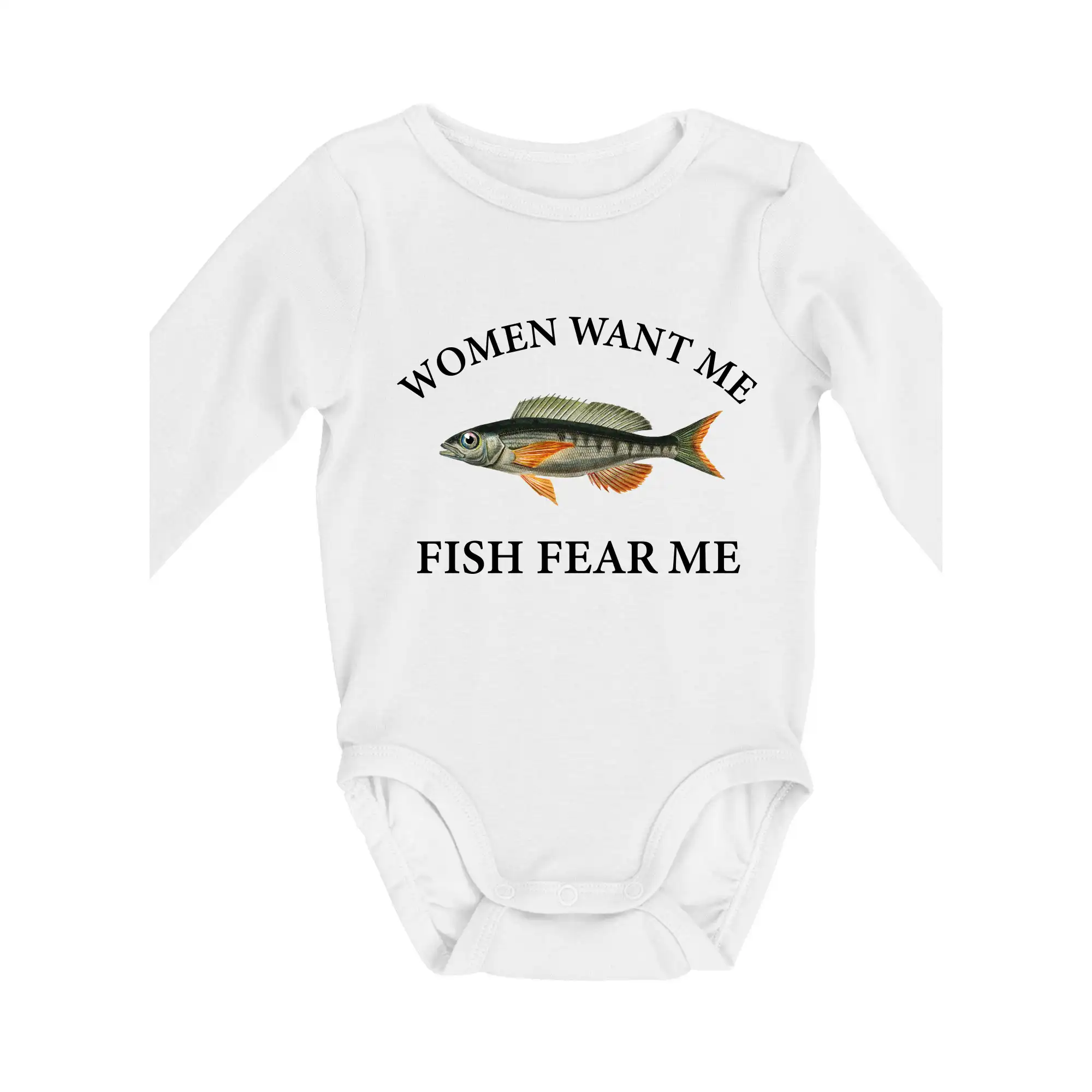 Tričká pre rybárov s potlačou - Women want me, fish fear me - Body dojčenské s dlhým rukávom