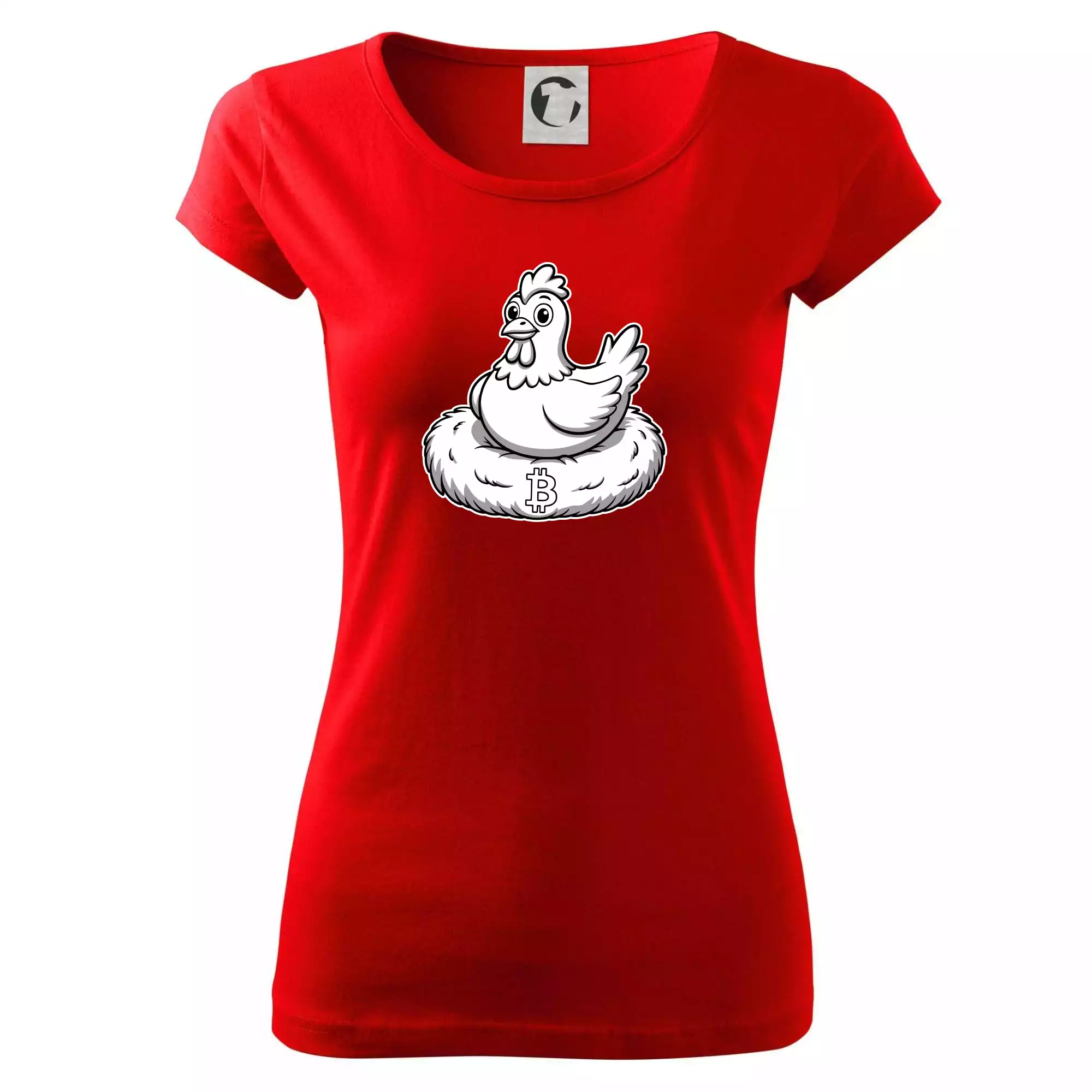 Kuře sedící na bitcoinovém hnízdě