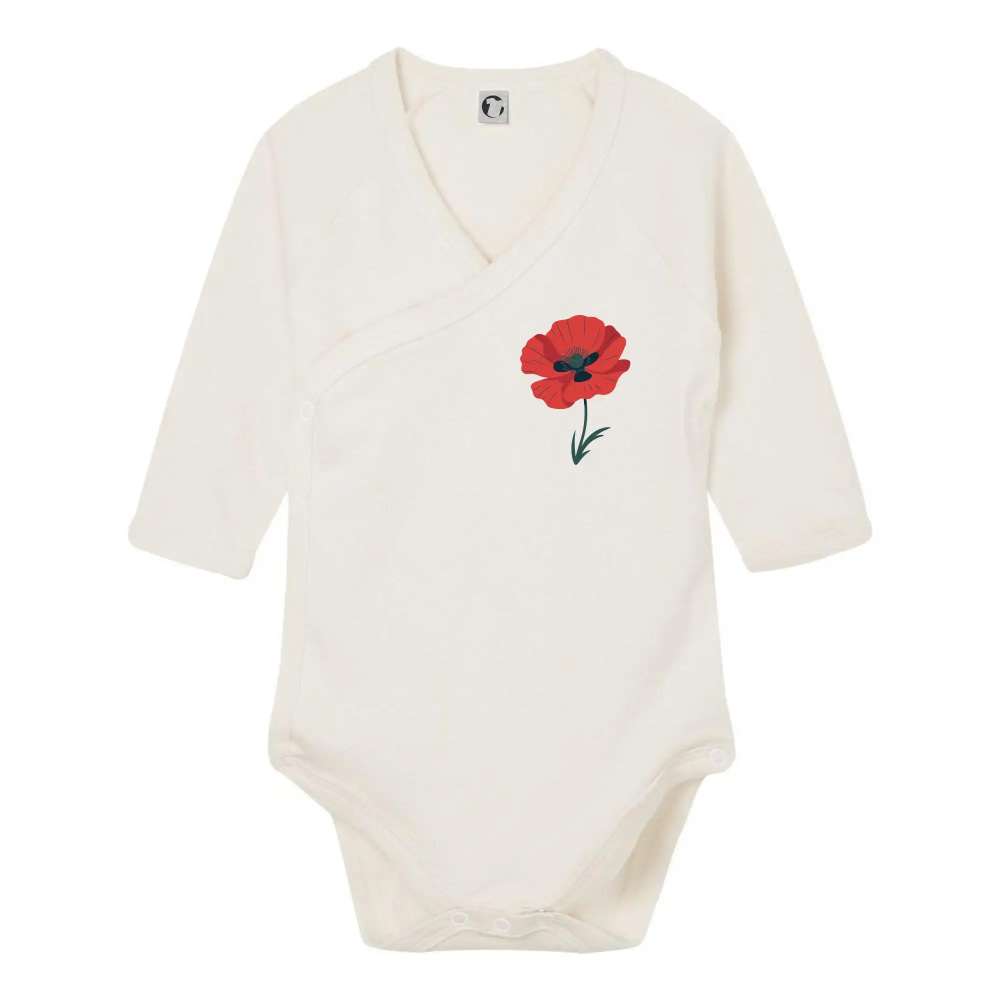 Tričká s kvetinami - Vlčí mak kreslený na prsníku - Body zavinovacie s dlhým rukávom