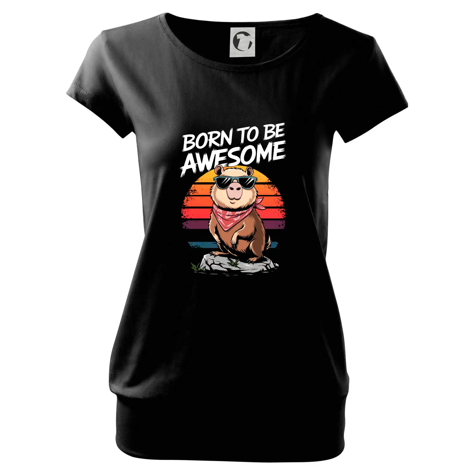 Tričká so zvieratami - Capybara born be awesome nápis hore - Voľné tričko city