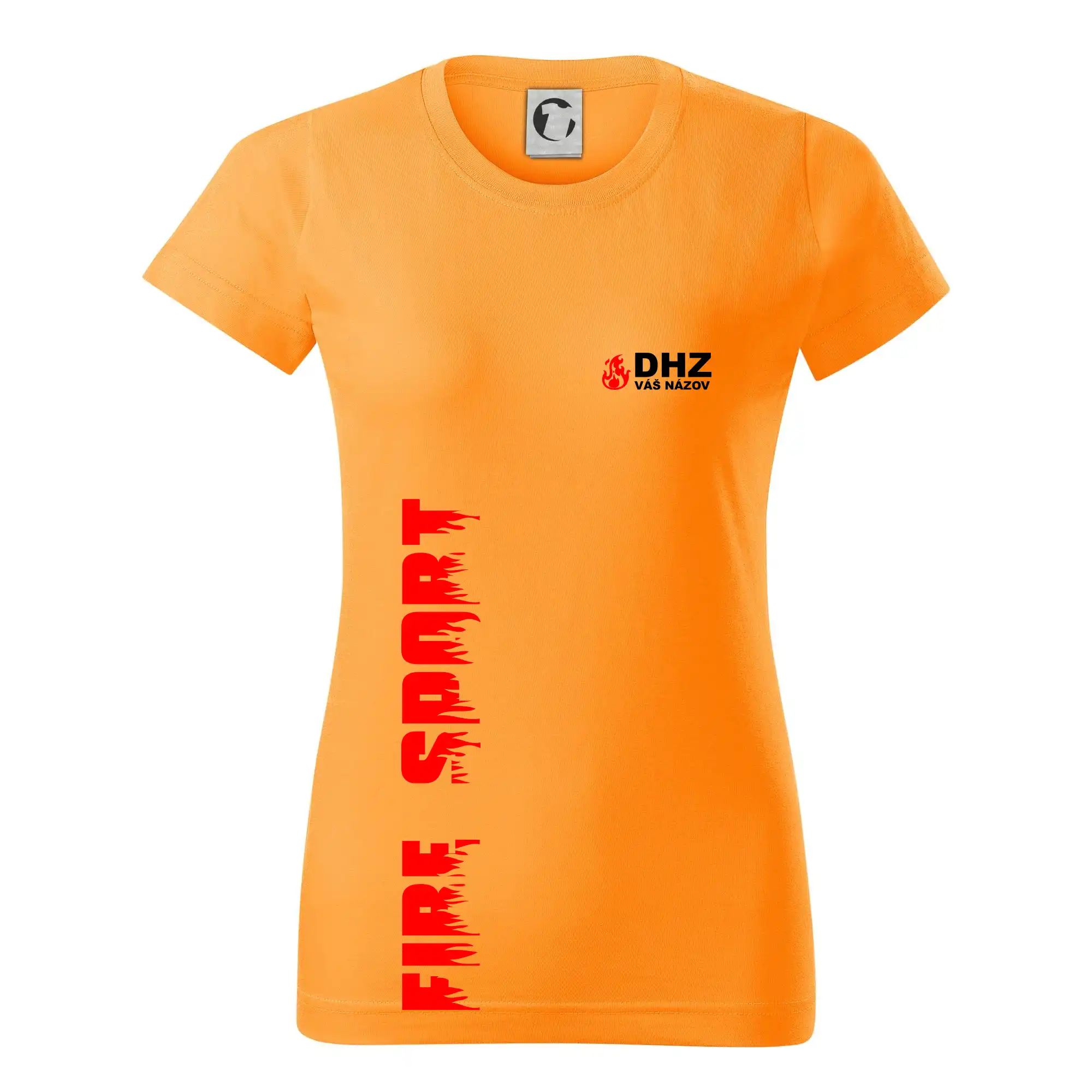 Originálne tričká pre hasičov - DHZ (oheň, firesport, názov sboru - vlastný nápis) - Dámske tričko basic - ľahko voľnejšie a dlhšie