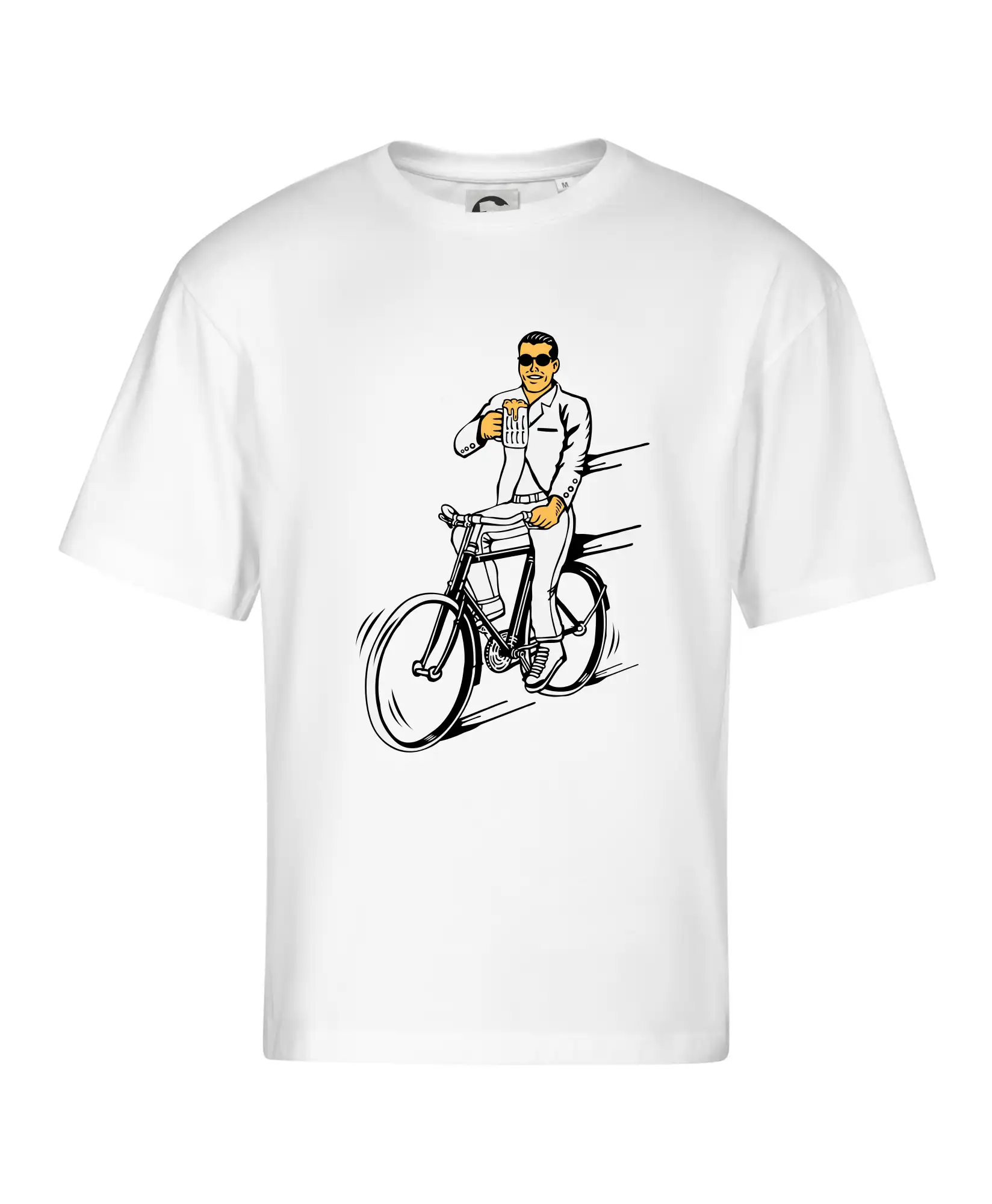 Gentleman na bicykli s pivom