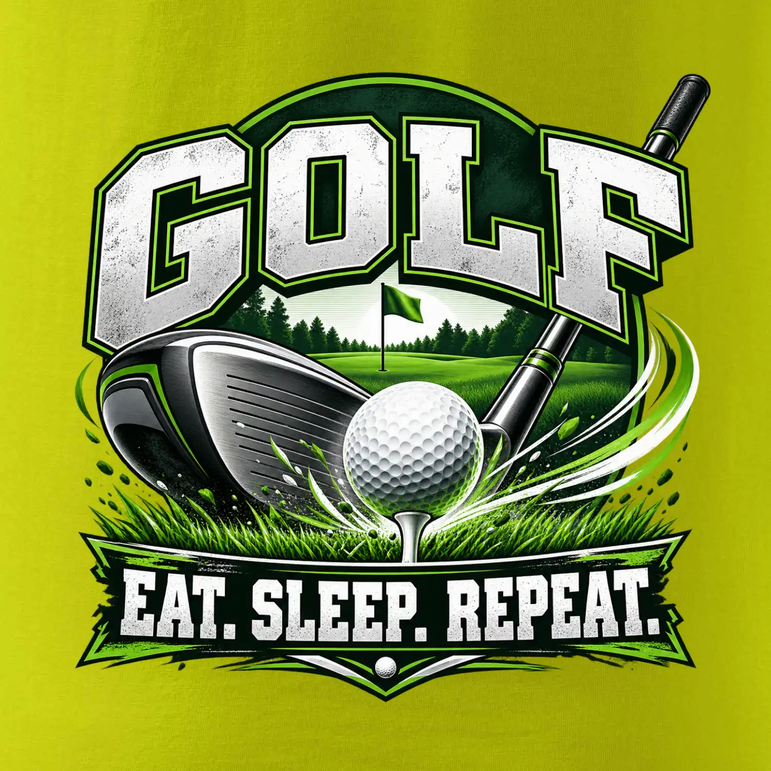 Golfová hůl s míčkem eat sleep repeat