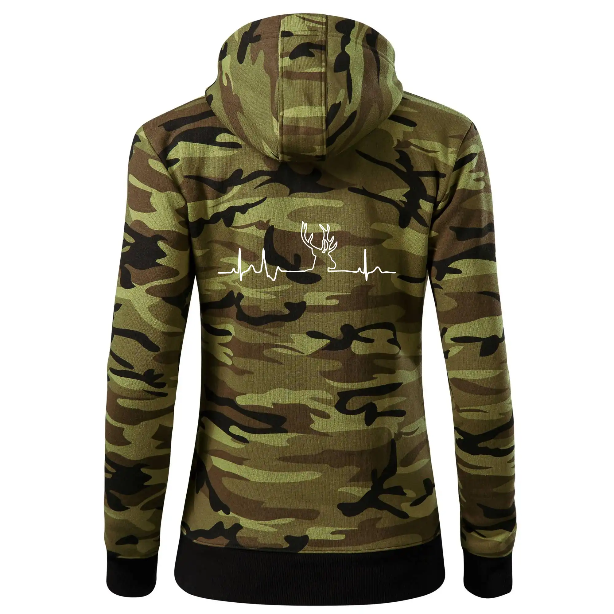 Tričká pre poľovníkov a drevorubačov - Jeleň EKG - Mikina dámska trendy zipper s kapucňou