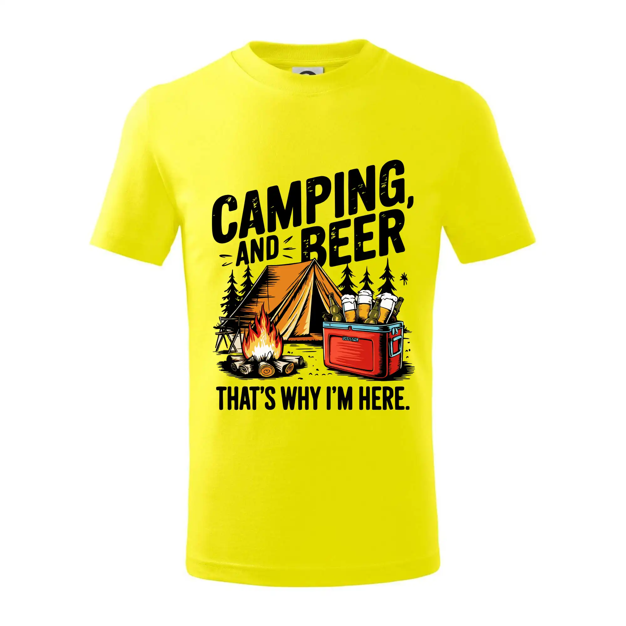 Černý nápis nápis Camping and beer