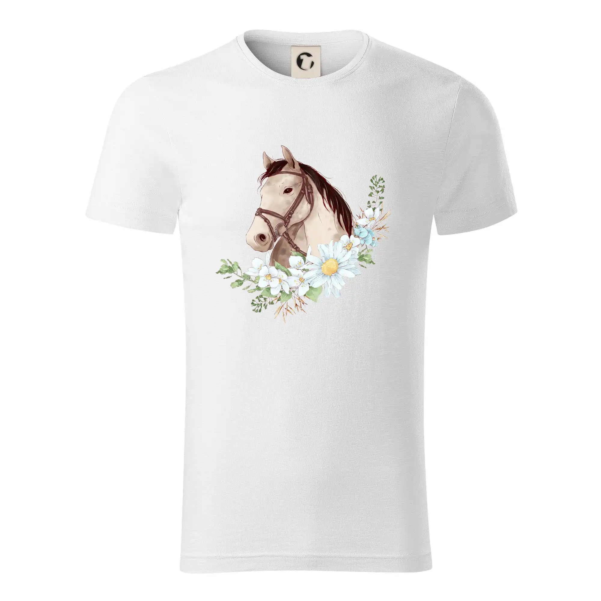 Tričká s koňmi - Hlava koňa a venček z margaréty - Tričko z organickej bavlny