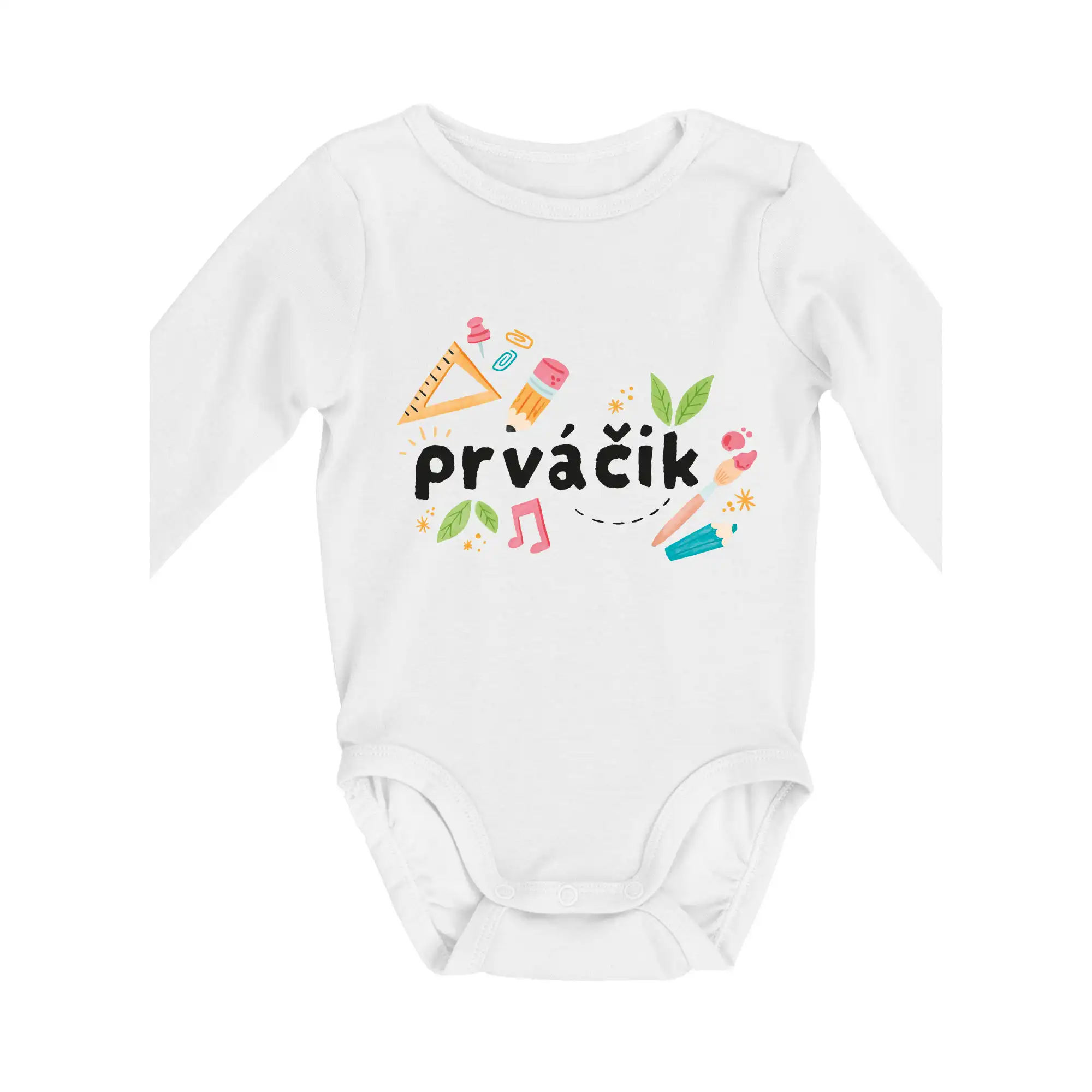 Tričká a mikiny pre prváčikov na prvý školský deň – veselé a pohodlné - Prváčik - tlačiaci - Body dojčenské s dlhým rukávom