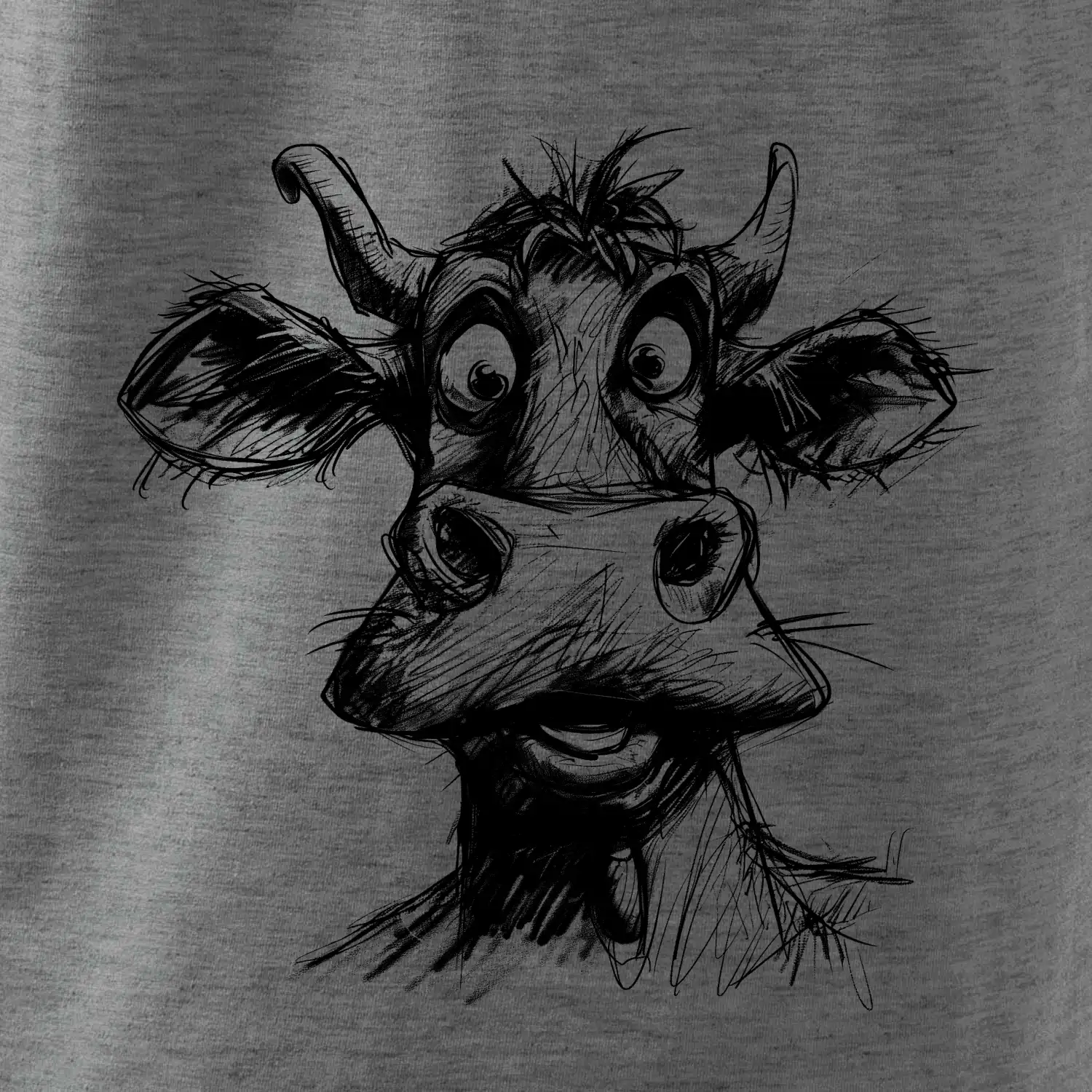 Černobílá karikatura světlá kráva hlava