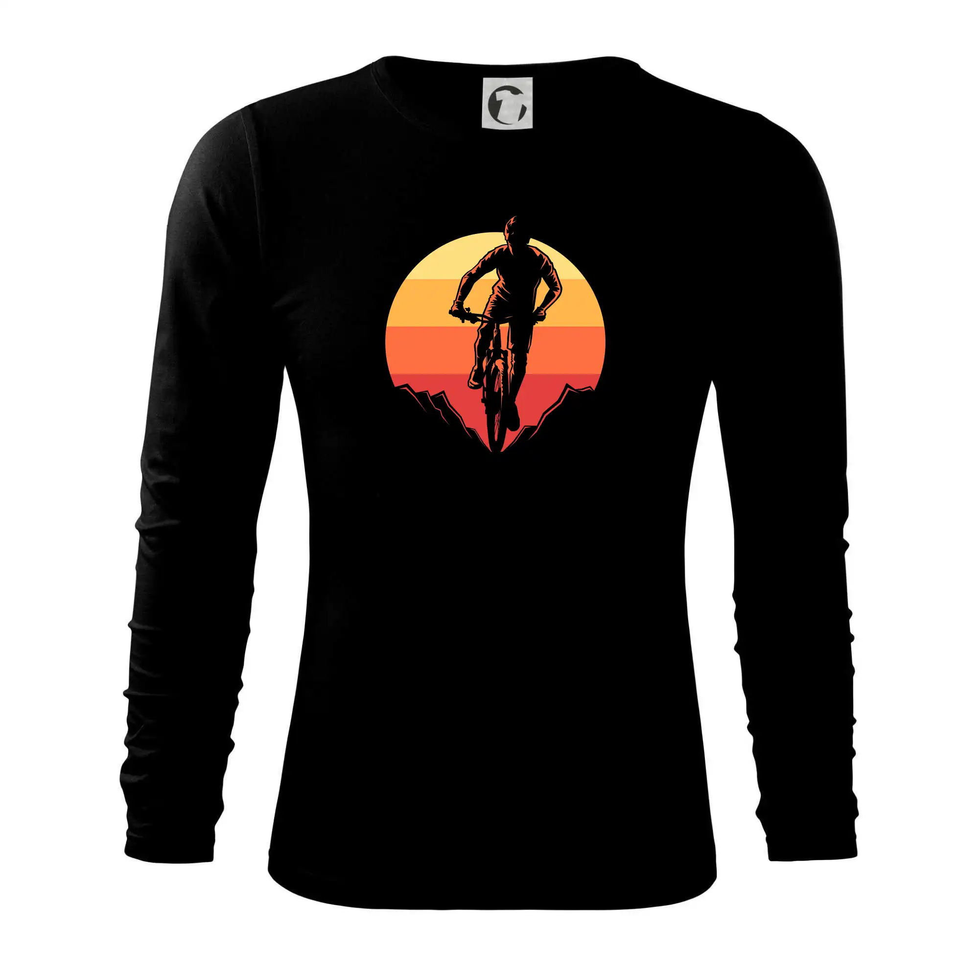 Tričko ako darček pre cyklistu - MTB cyklista a západ slnka - Tričko s dlhým rukávom FIT-T long sleeve