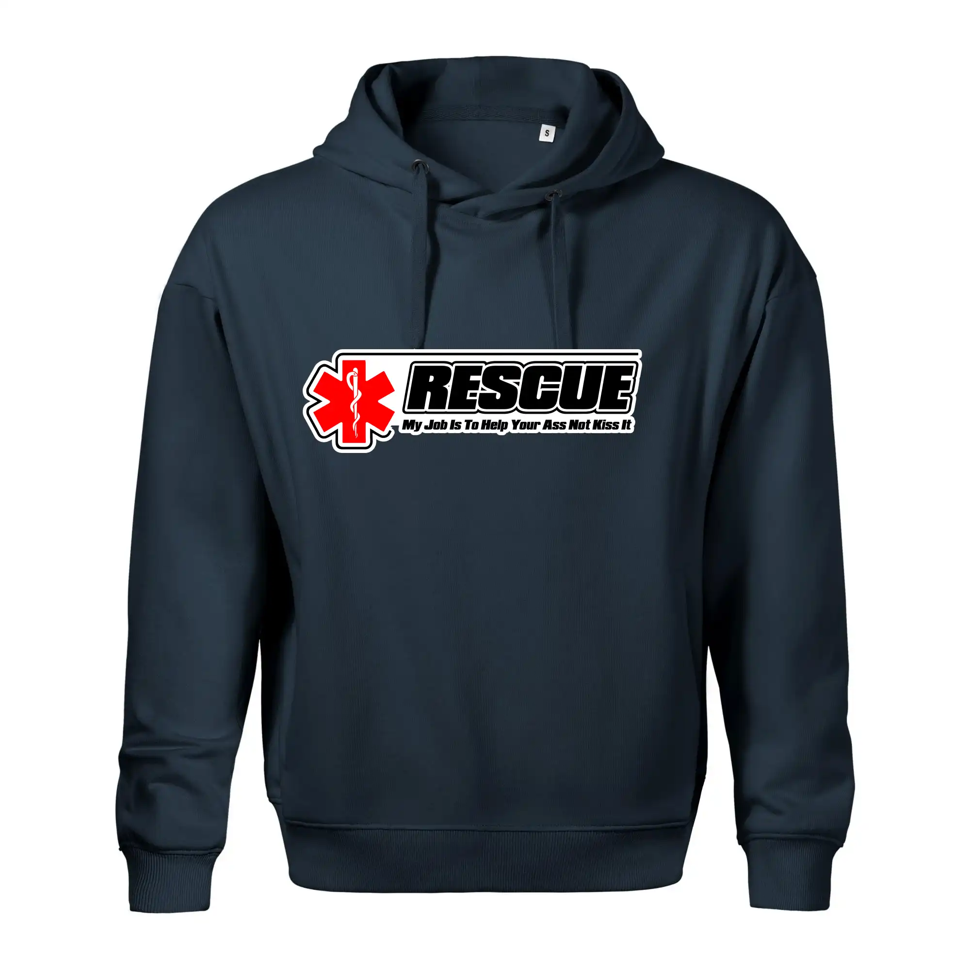 Tričká a mikiny pre záchranárov a lekárov - Kvalitné oblečenie pre zdravotníkov - Rescue My Job Is To Help Your Ass Not Kiss It - Oversized mikina pánska Moon - kratšia + širšia