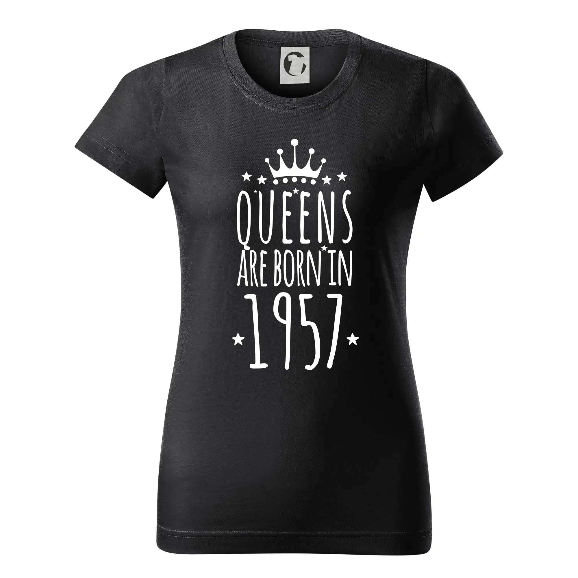 Trička s ročníkom 1957 - Queens are born in 1957 - Dámske tričko basic - ľahko voľnejšie a dlhšie