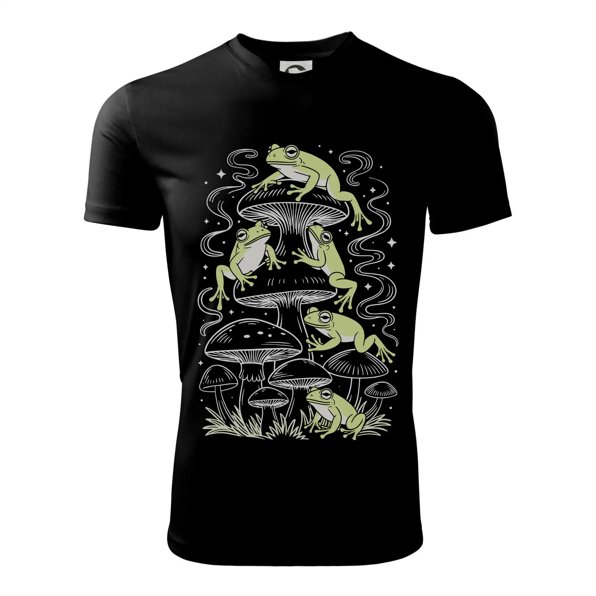 Goblincore frogs and various mushrooms