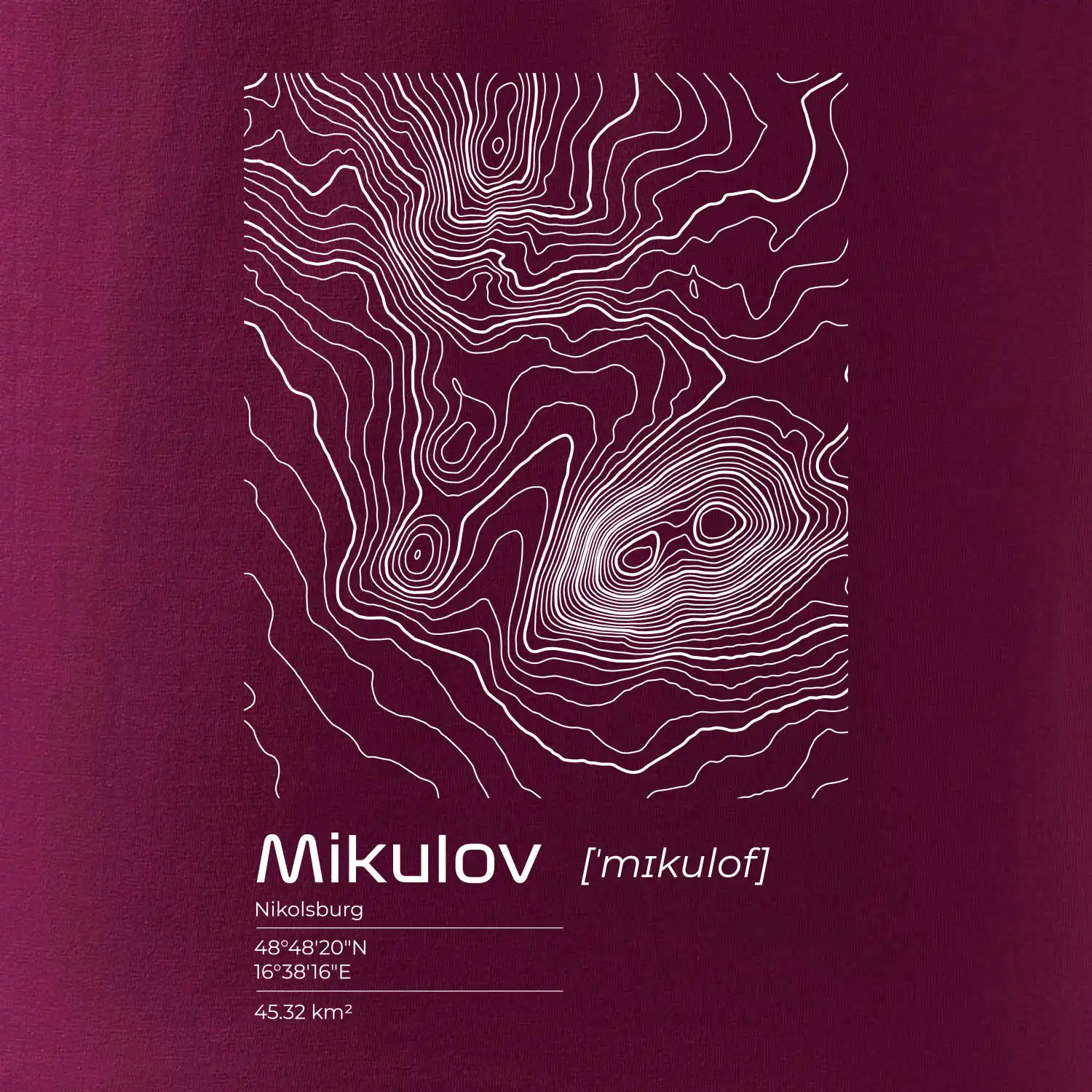 Mikulov - vrstevnice v obdélníku