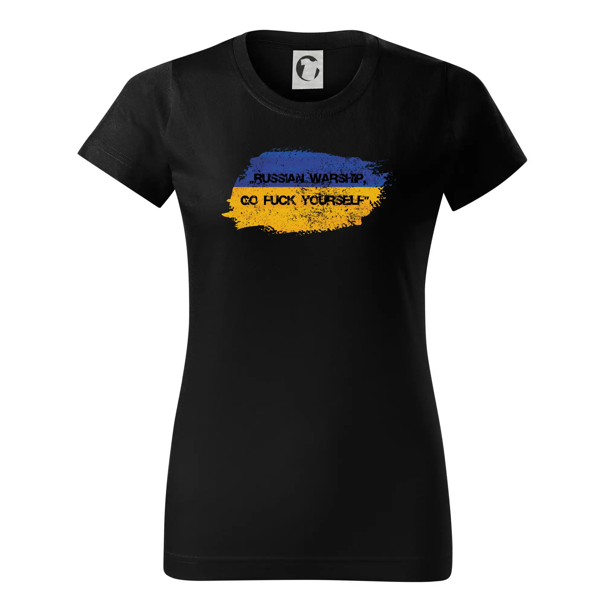 Tričká s vlajkou ukrajiny - Russian warship, go fuck yourself - Dámske tričko basic - ľahko voľnejšie a dlhšie