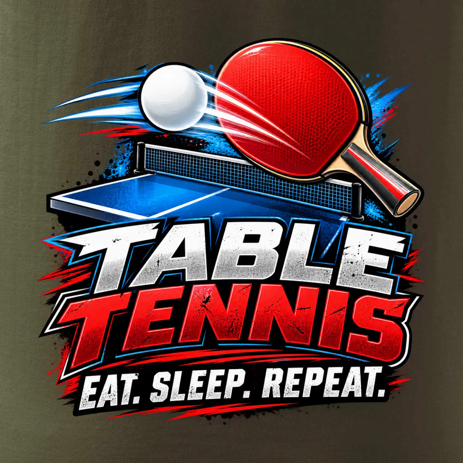 Stolní tenis pálka a míček eat sleep repeat
