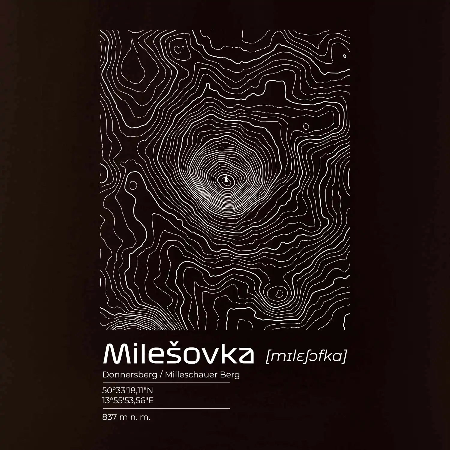 Milešovka - vrstevnice v obdélníku