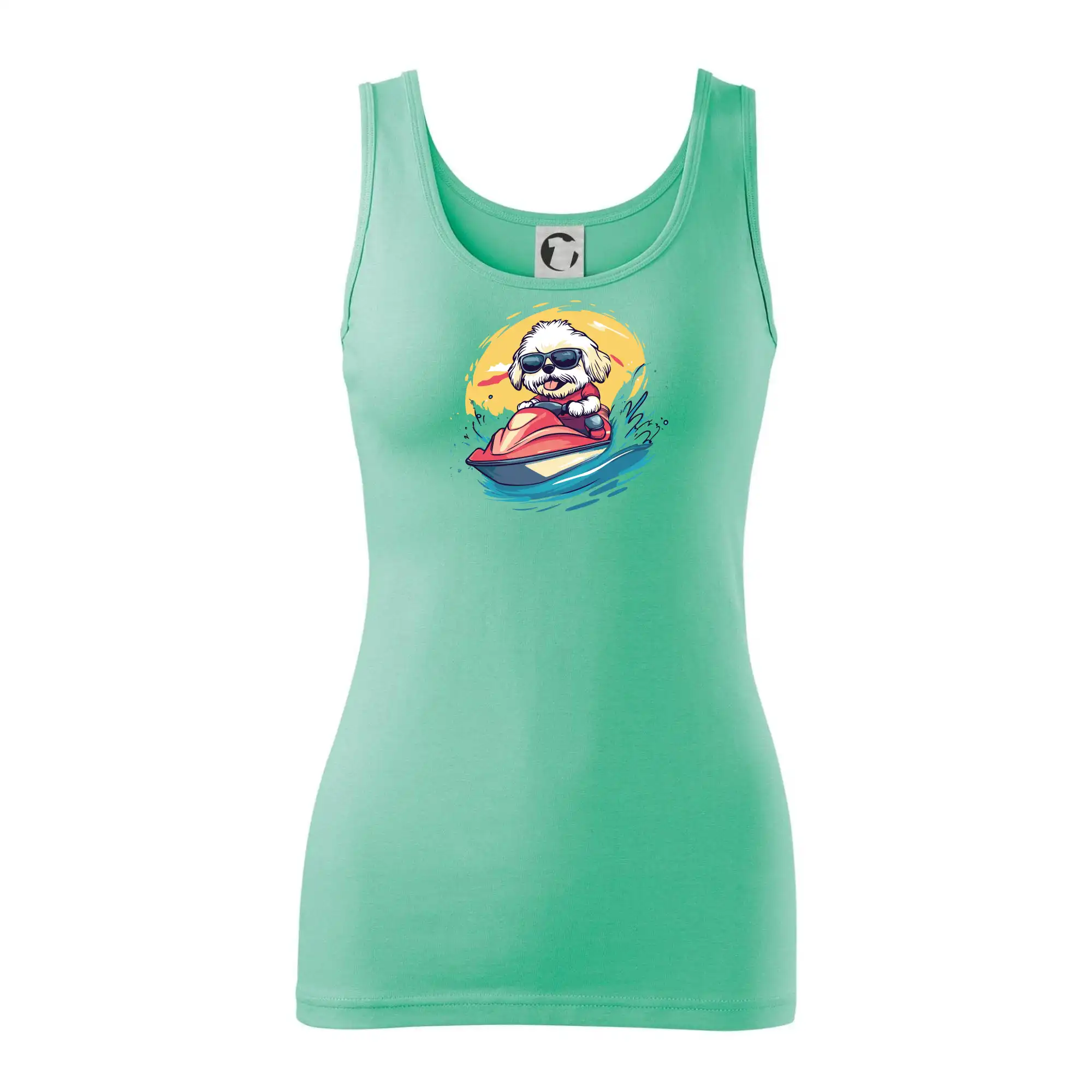 Lhasa Apso na vodním skútru