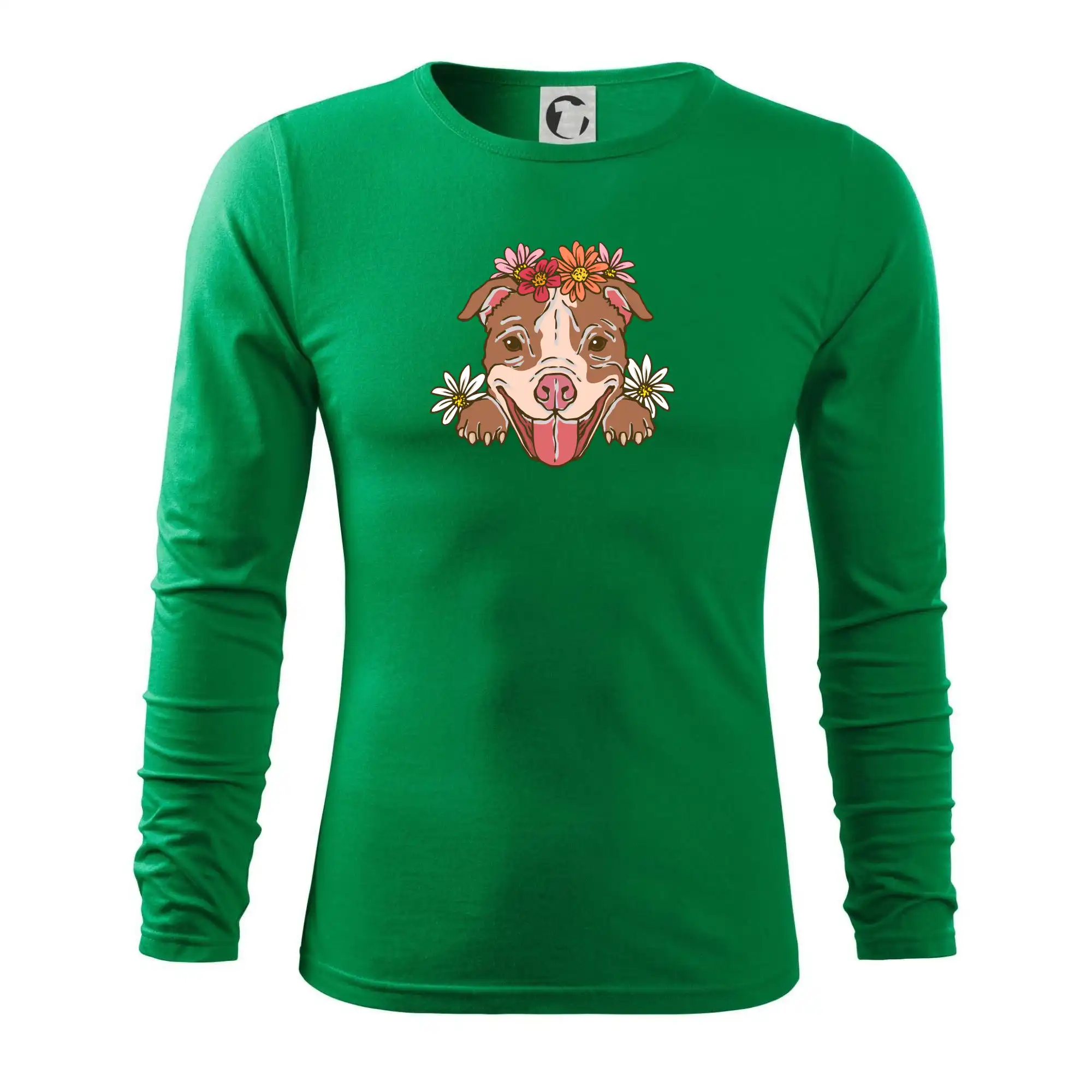 Americký stafordširský teriér hlava s květinami