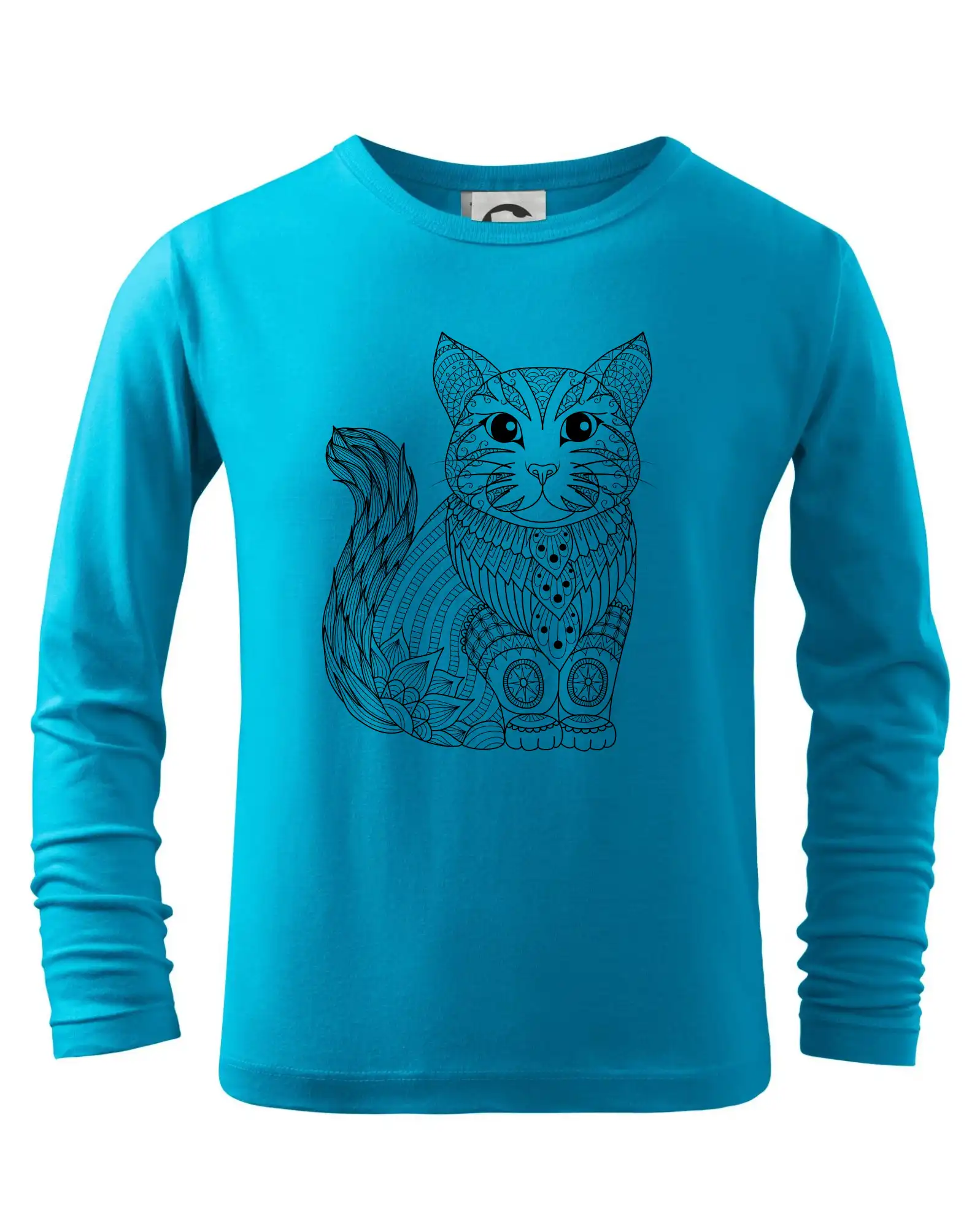 Vtipná tričká s mačkou - Mačka sediaca mandala - Tričko detské Long Sleeve