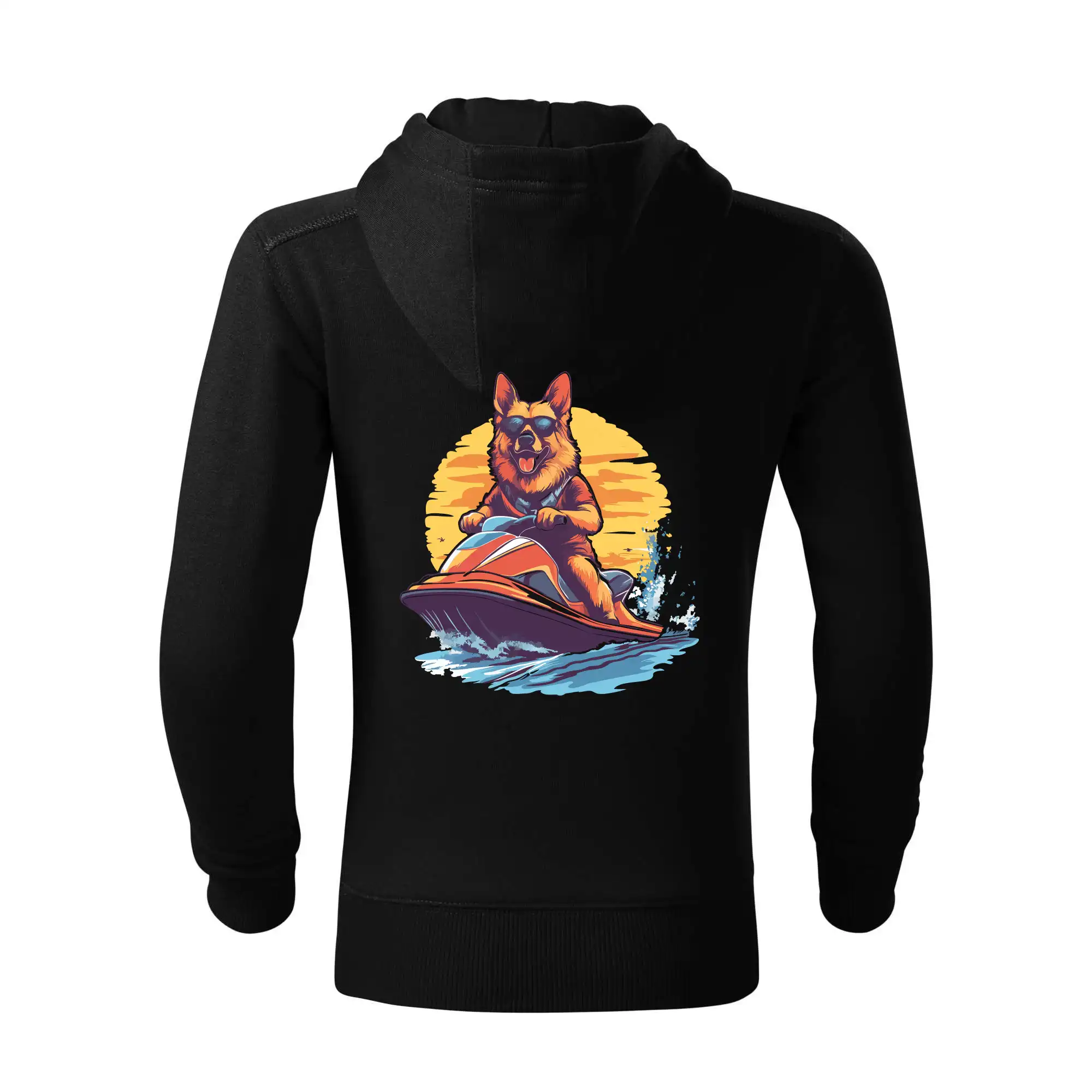 Německý ovčák na vodním skútru