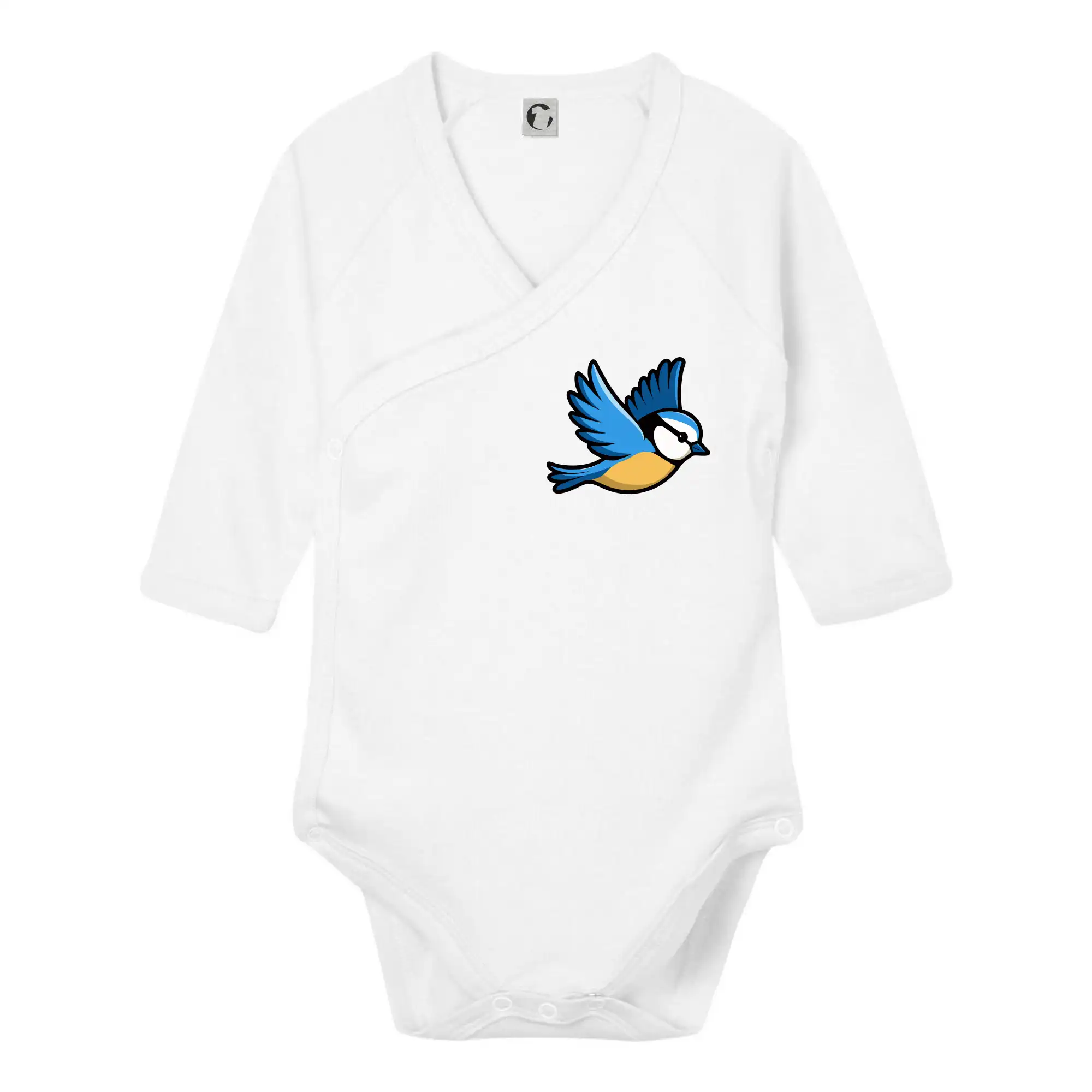 Tričko s motívmi vtákov - Sýkorka modrinka na prsníku - Body zavinovacie s dlhým rukávom