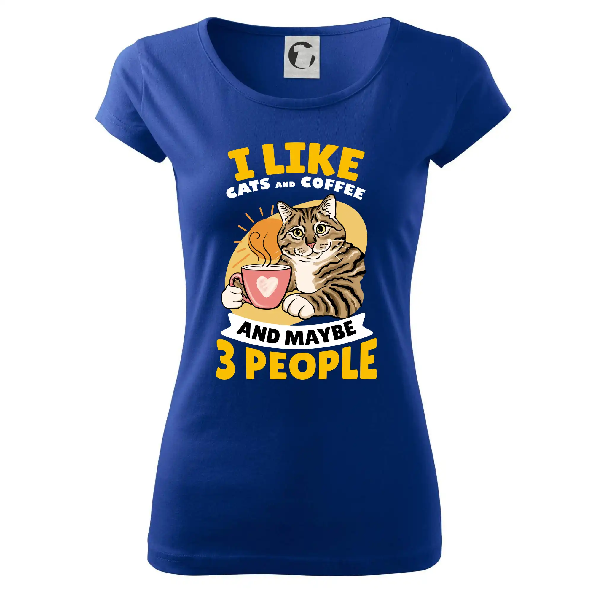 Vtipná tričká s mačkou - I like cats and coffee and maybe 3 people - Dámske tričko Pure