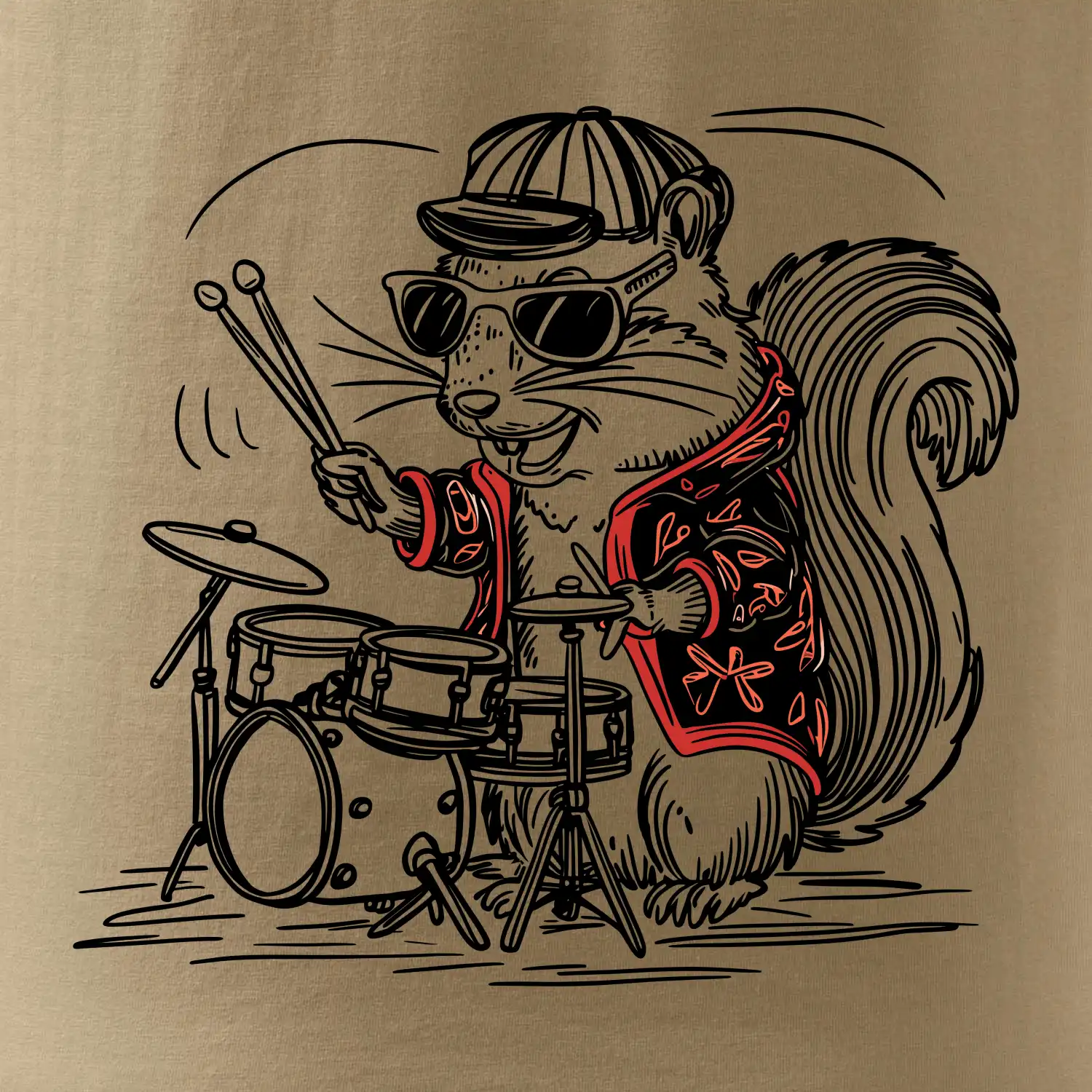 Squirrel playing drums