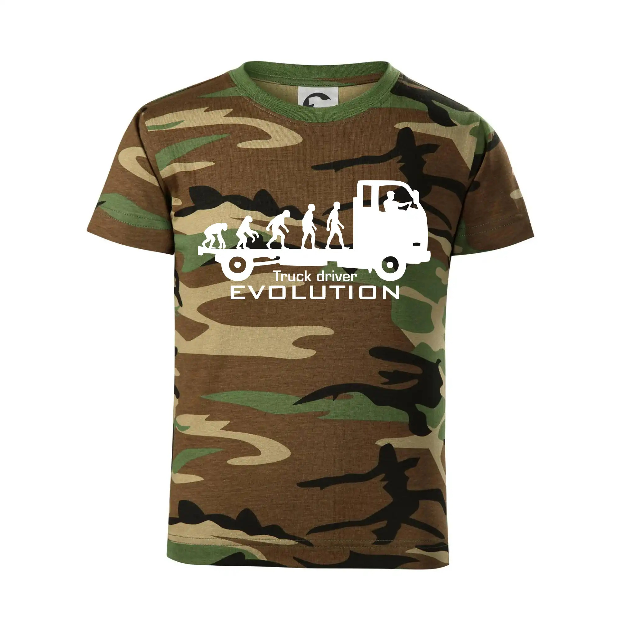 Tričká s kamionmi a nákladiakmi - Truck driver evolution - Detské maskáčové tričko