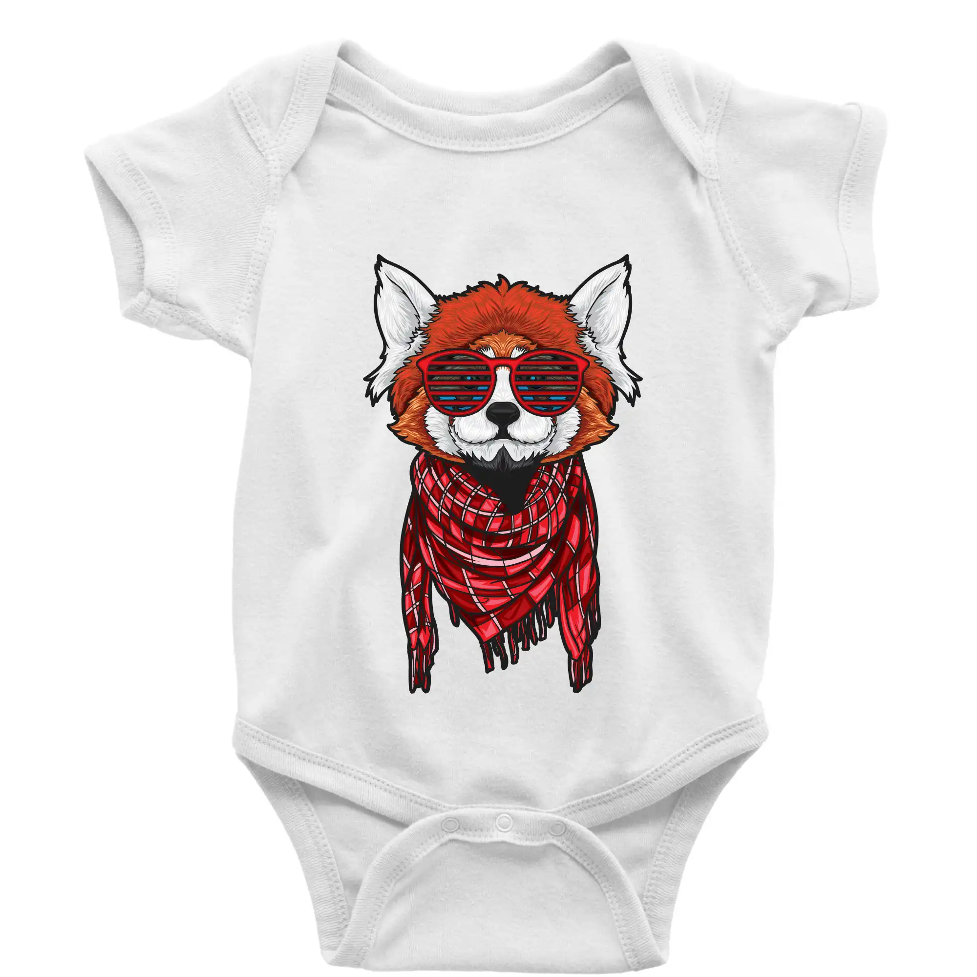 Tričká so zvieratami - Červená panda hipster - Body dojčenské s krátkym rukávom