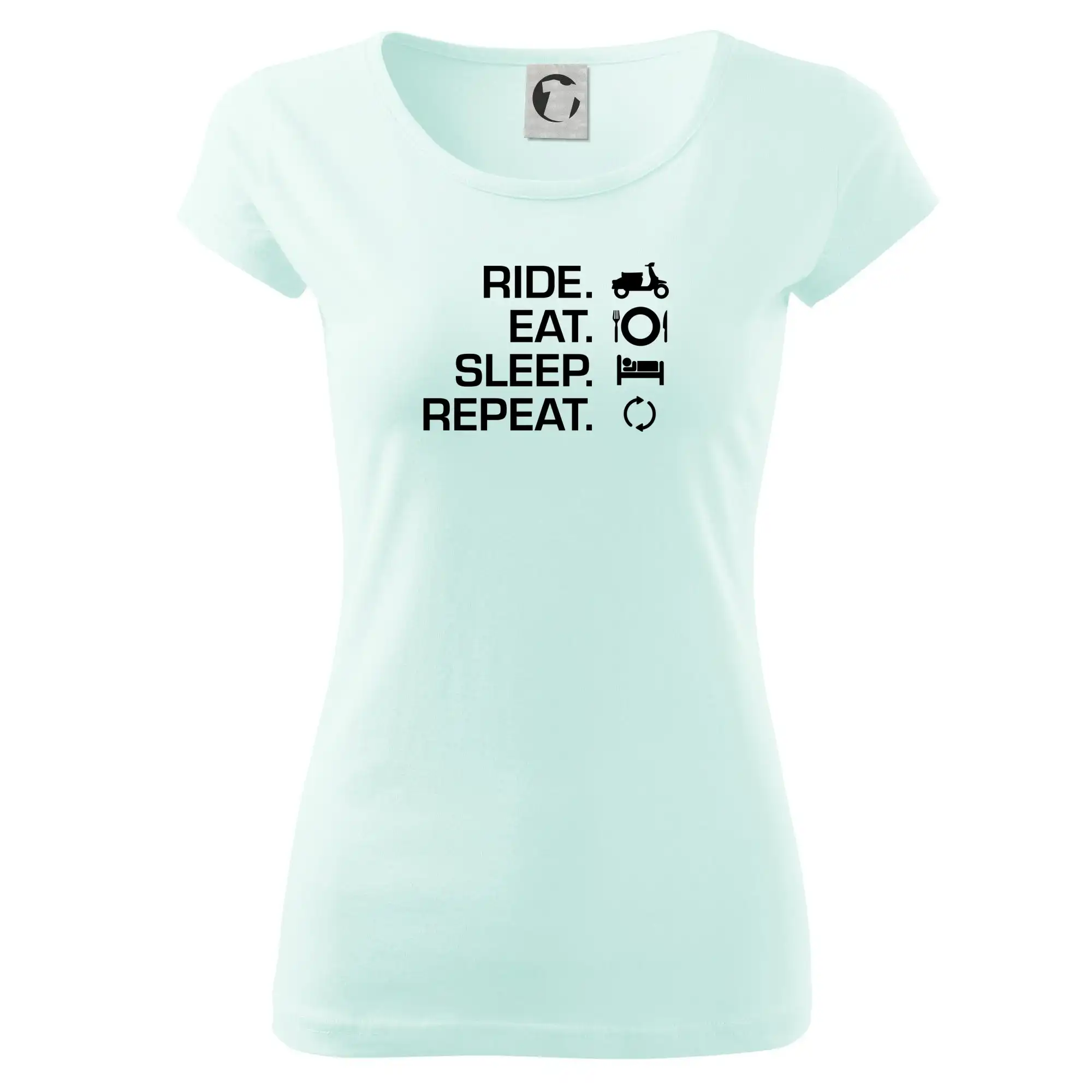 Tričko sa skútrom - Ride Eat Sleep Repeat moto skúter - Dámske tričko Pure