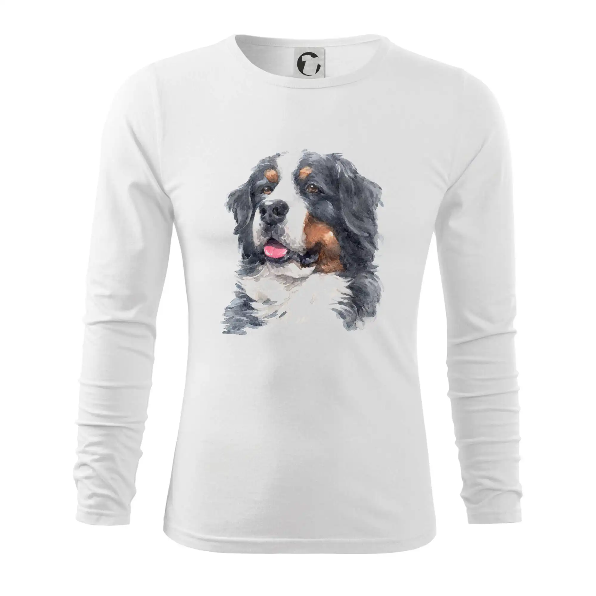 Bernský salašnícky pes na tričku - Bernský salašnícky pes -  hlava vodová farba - Tričko s dlhým rukávom FIT-T long sleeve