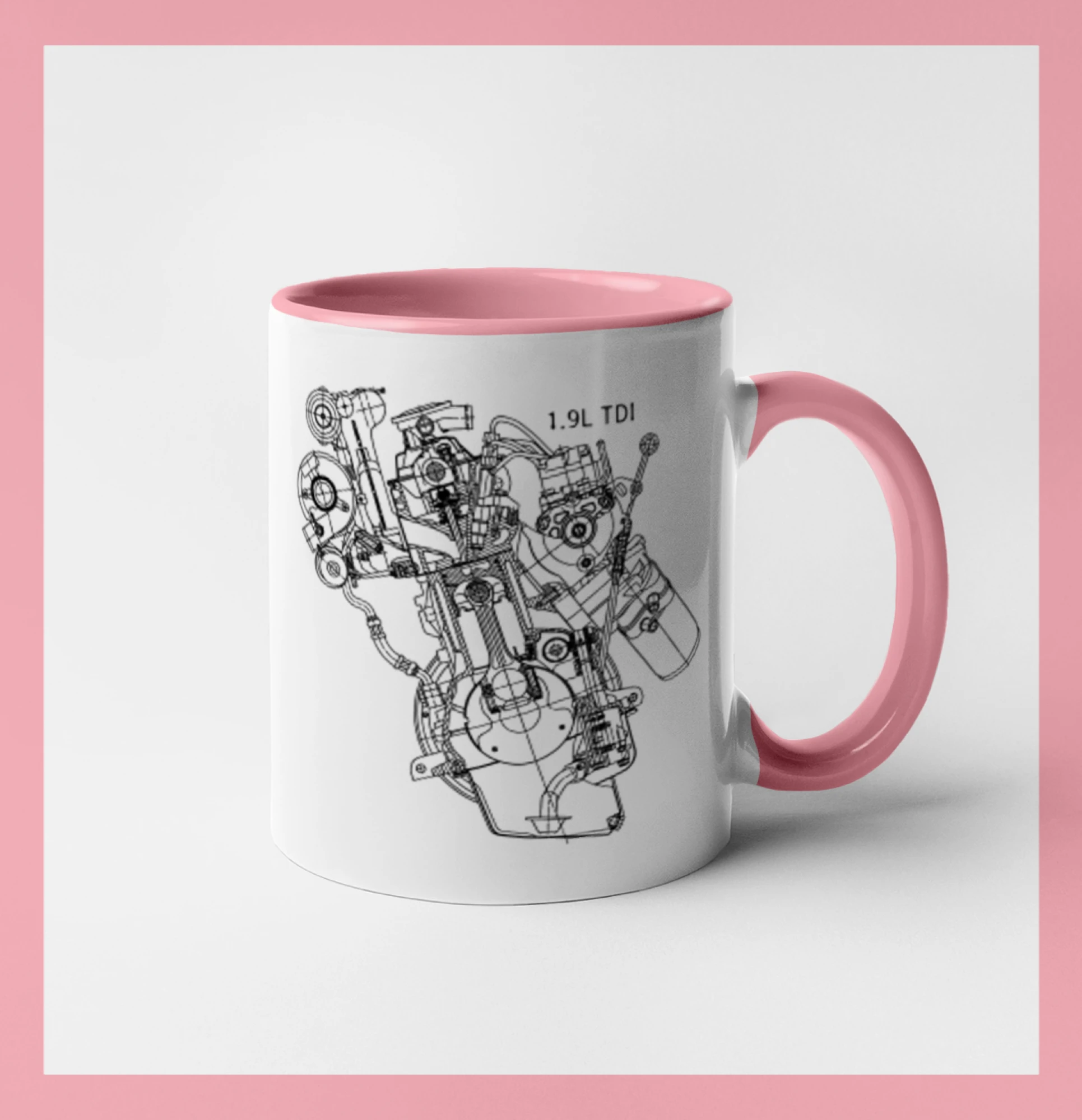 Auto tričká - Motor Škoda/ VW 1.9L  TDI z boku - Hrnček 