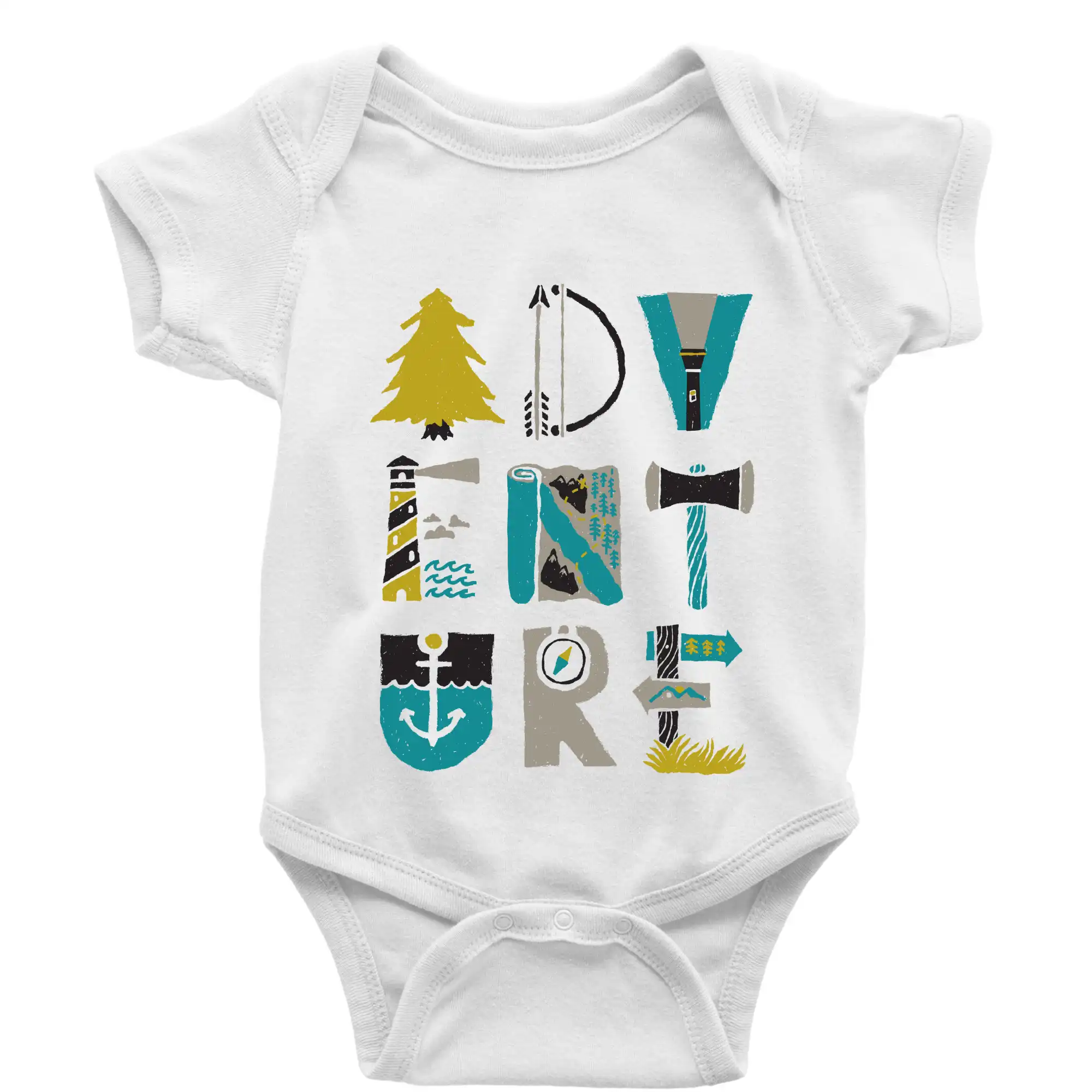 Trička na kempovanie - Adventure font - Body dojčenské s krátkym rukávom