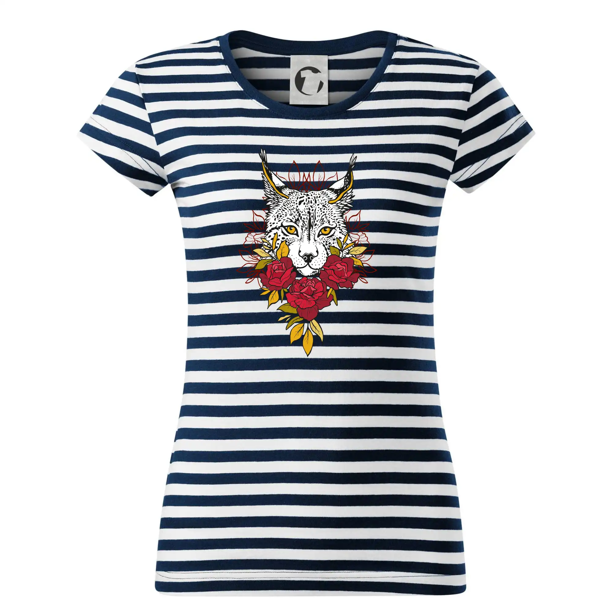Tričká so zvieratami - Rys s červenými ružami (Pecka design) - Tričko na vodu