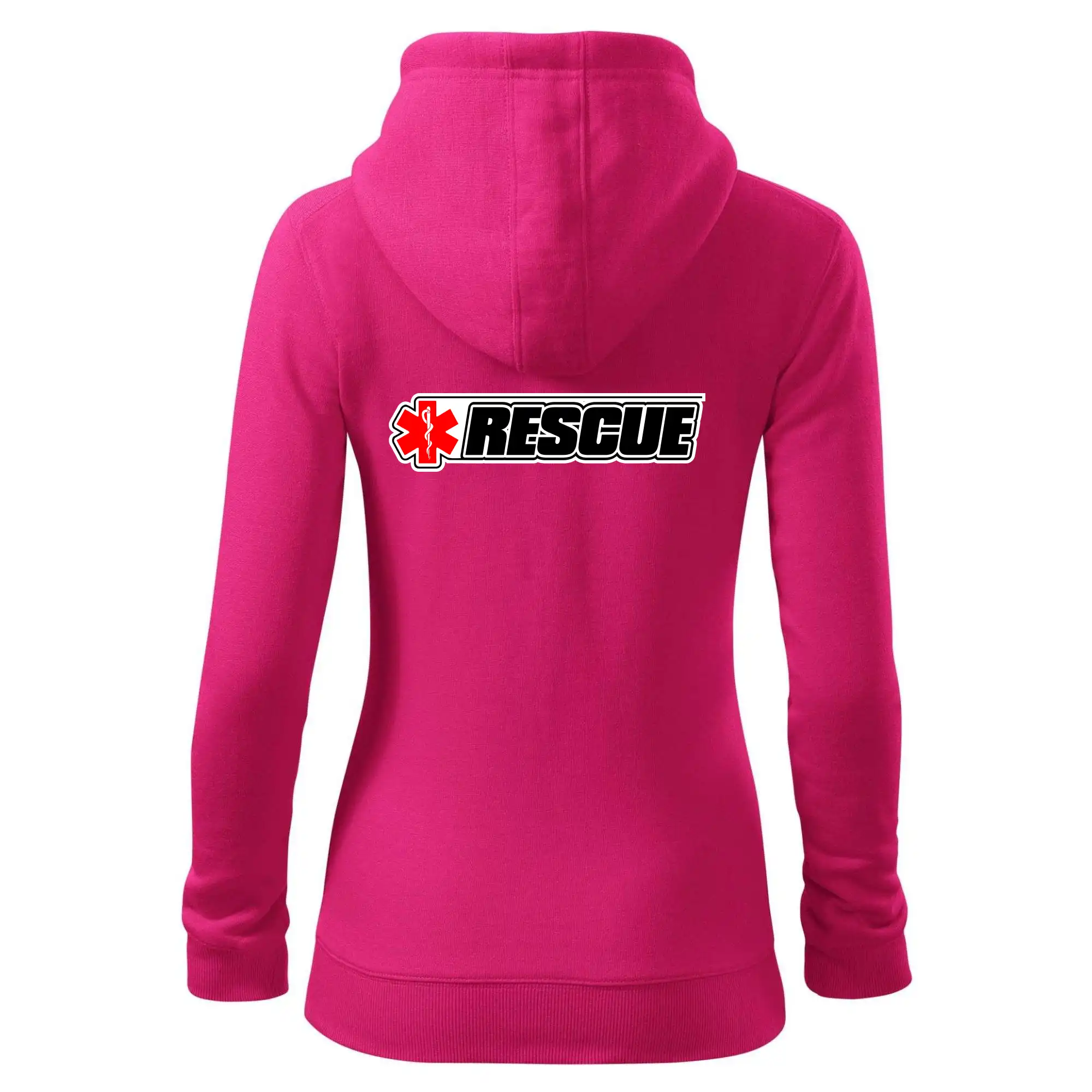 Tričká a mikiny pre záchranárov a lekárov - Kvalitné oblečenie pre zdravotníkov - Záchranár rescue kríž červený - Mikina dámska trendy zipper s kapucňou