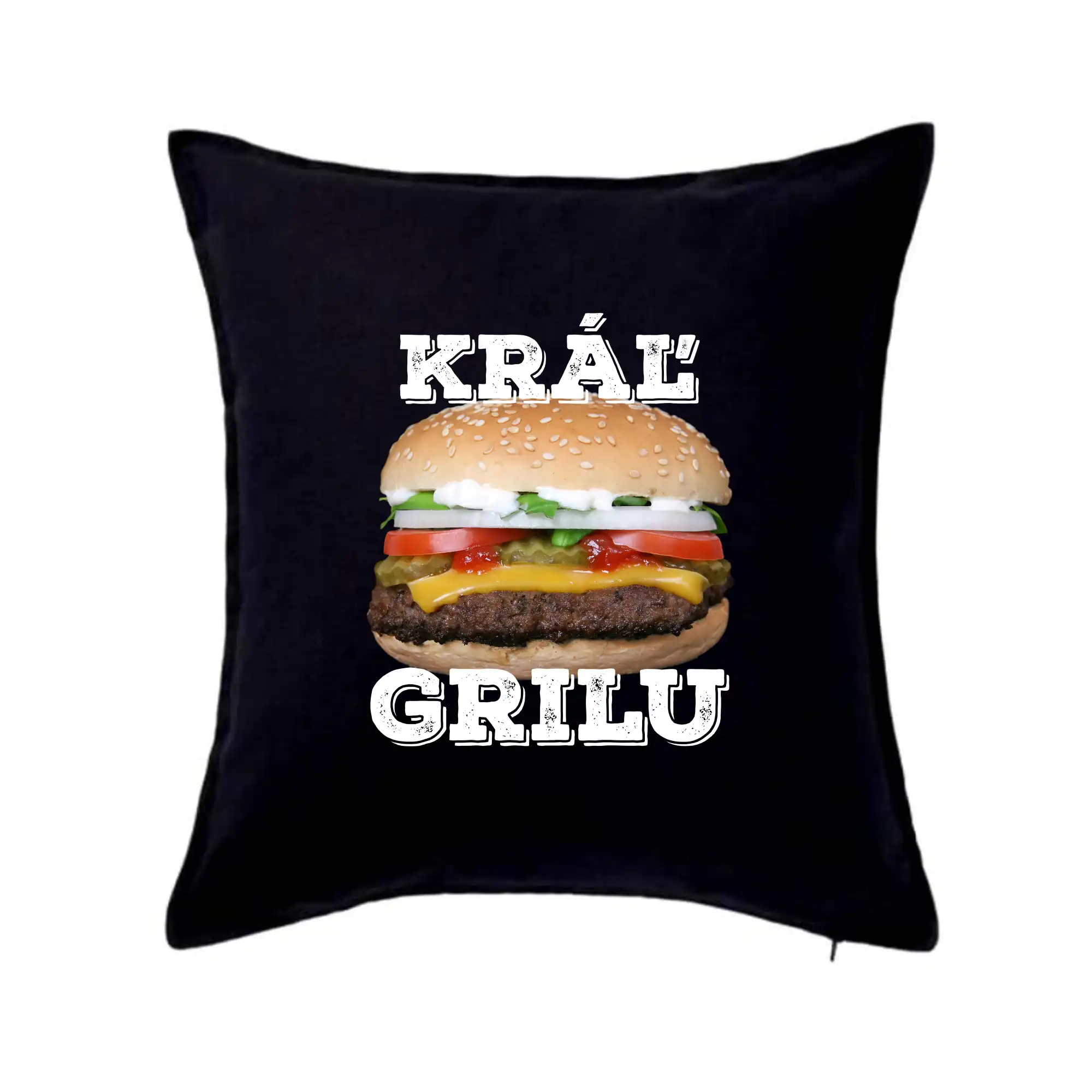 Tričká a zástery na grilovanie - Kráľ grilu hamburger - Vankúš 50x50