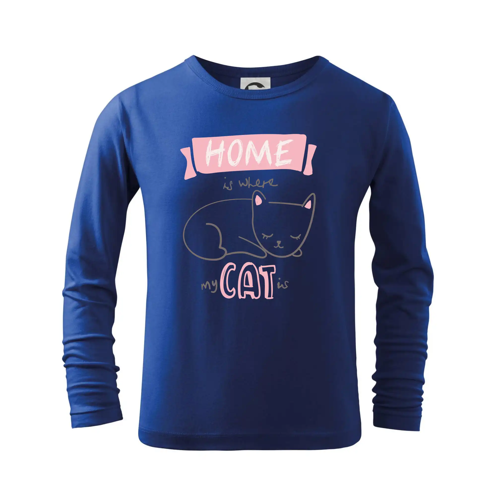 Vtipná tričká s mačkou - Home is where my cat is - Tričko detské Long Sleeve
