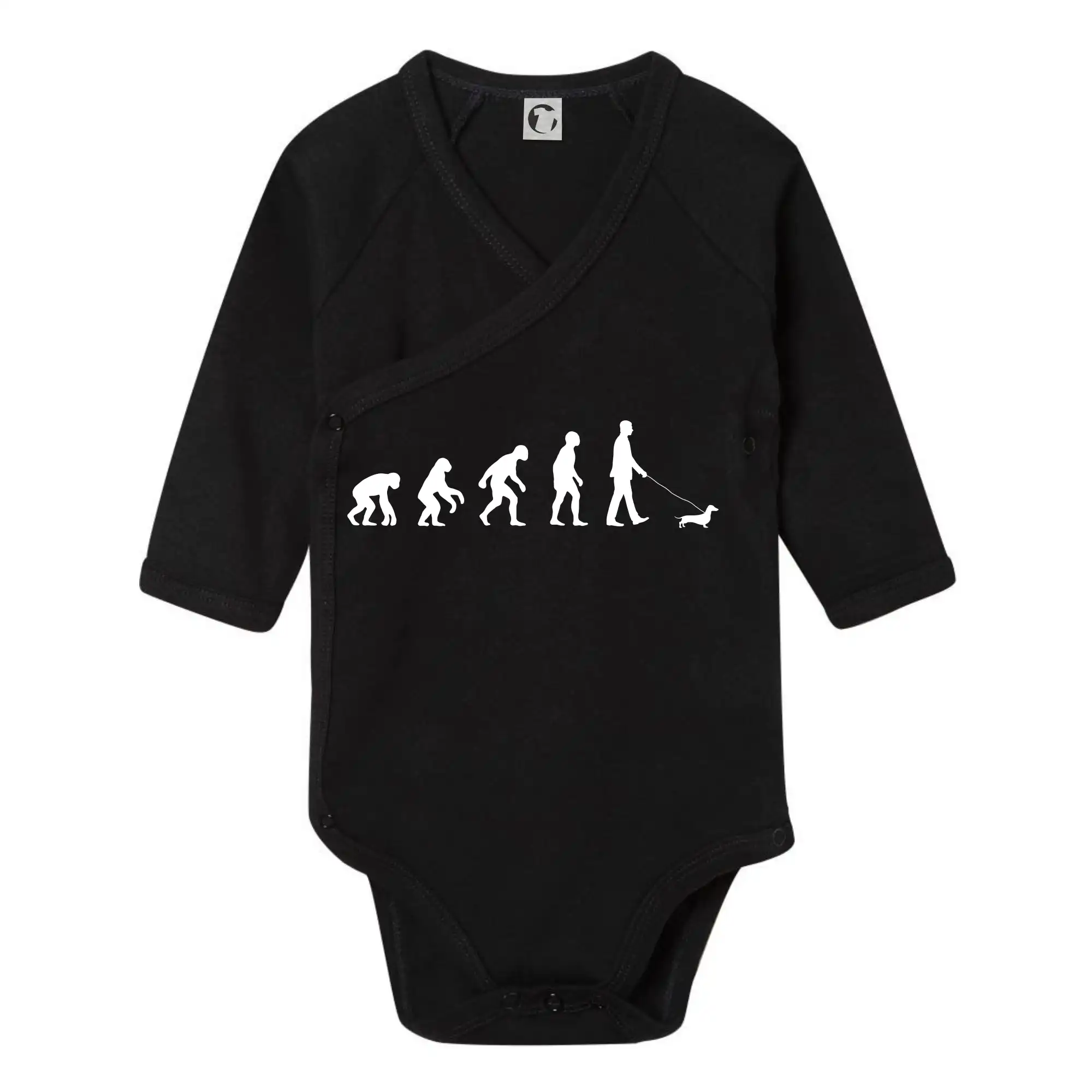 Tričká s motívom jazvečíka - Jazvečík Evolúcia muž / žena - Body zavinovacie s dlhým rukávom