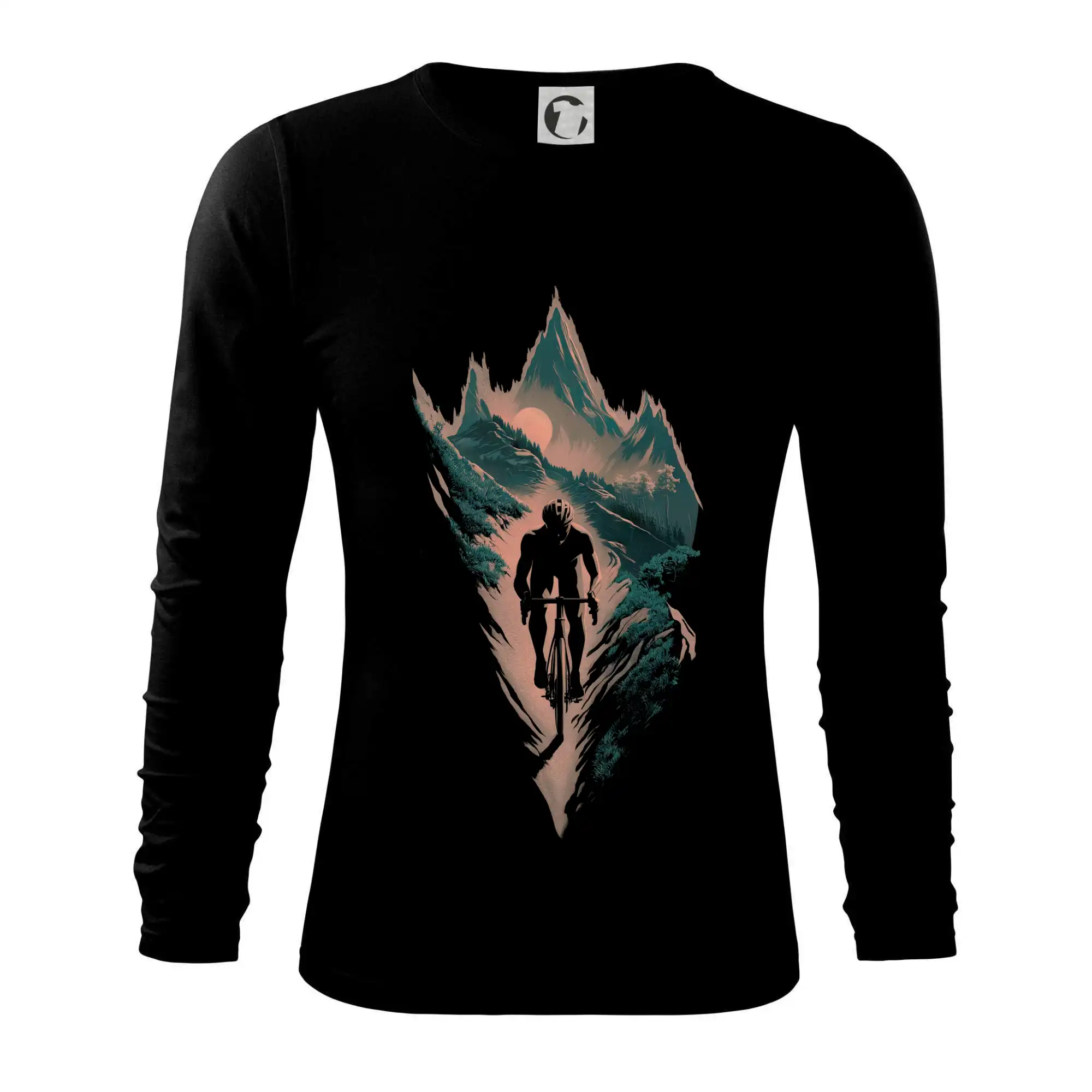 Tričko ako darček pre cyklistu - Cyklista v tme na horách - Tričko s dlhým rukávom FIT-T long sleeve