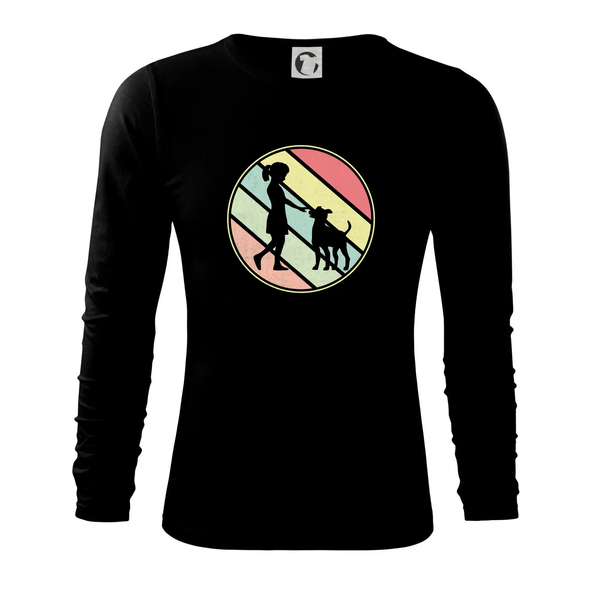 Ostatné psie plemená - Retro kruh - dievča cvičí psa - Tričko s dlhým rukávom FIT-T long sleeve