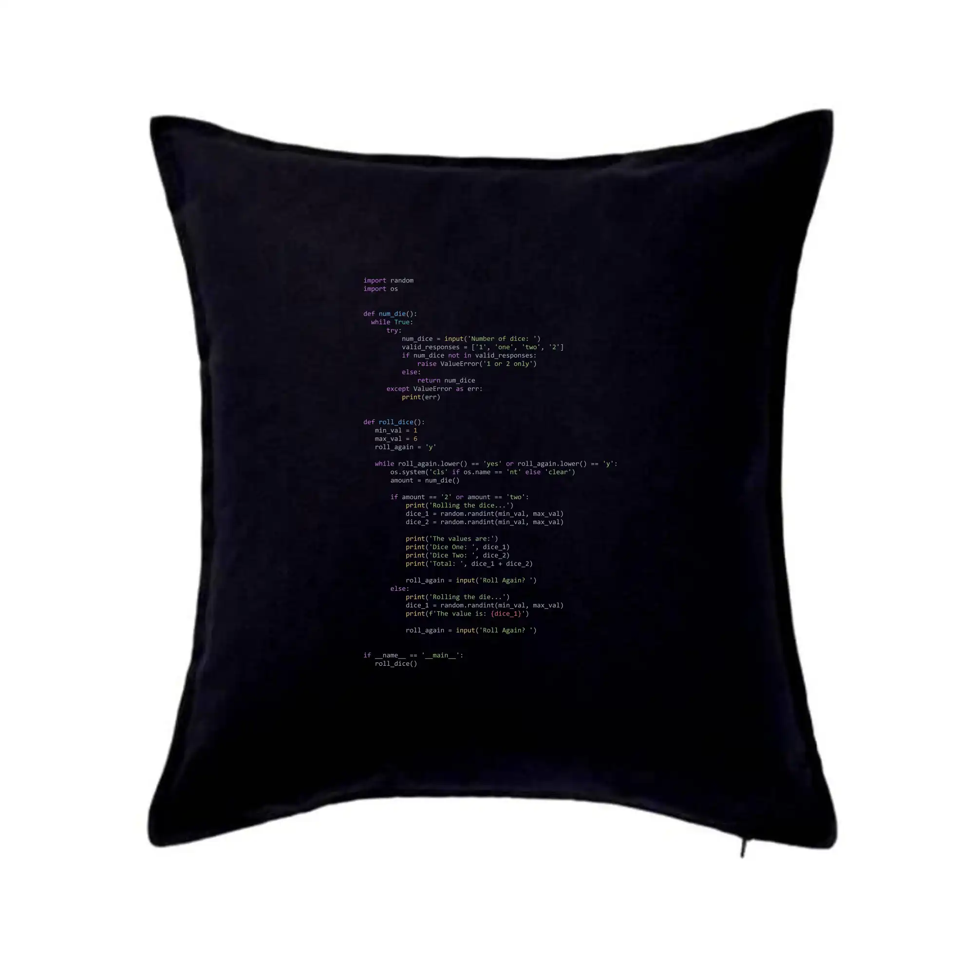 Tričká pre ajťákov - Python Generátor hodu kockou - Vankúš 50x50