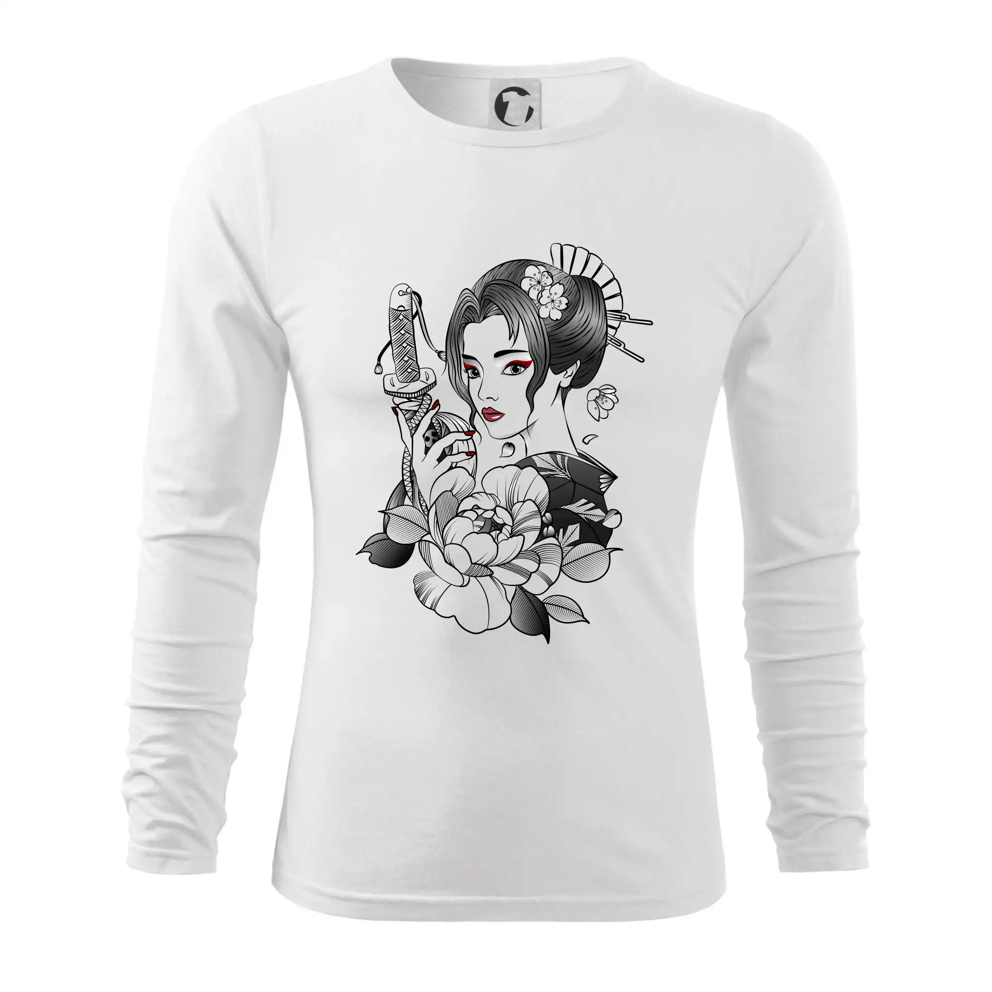 Tričká s japonskou tematikou - Japonsko - žena s červenými ústami - Tričko s dlhým rukávom FIT-T long sleeve